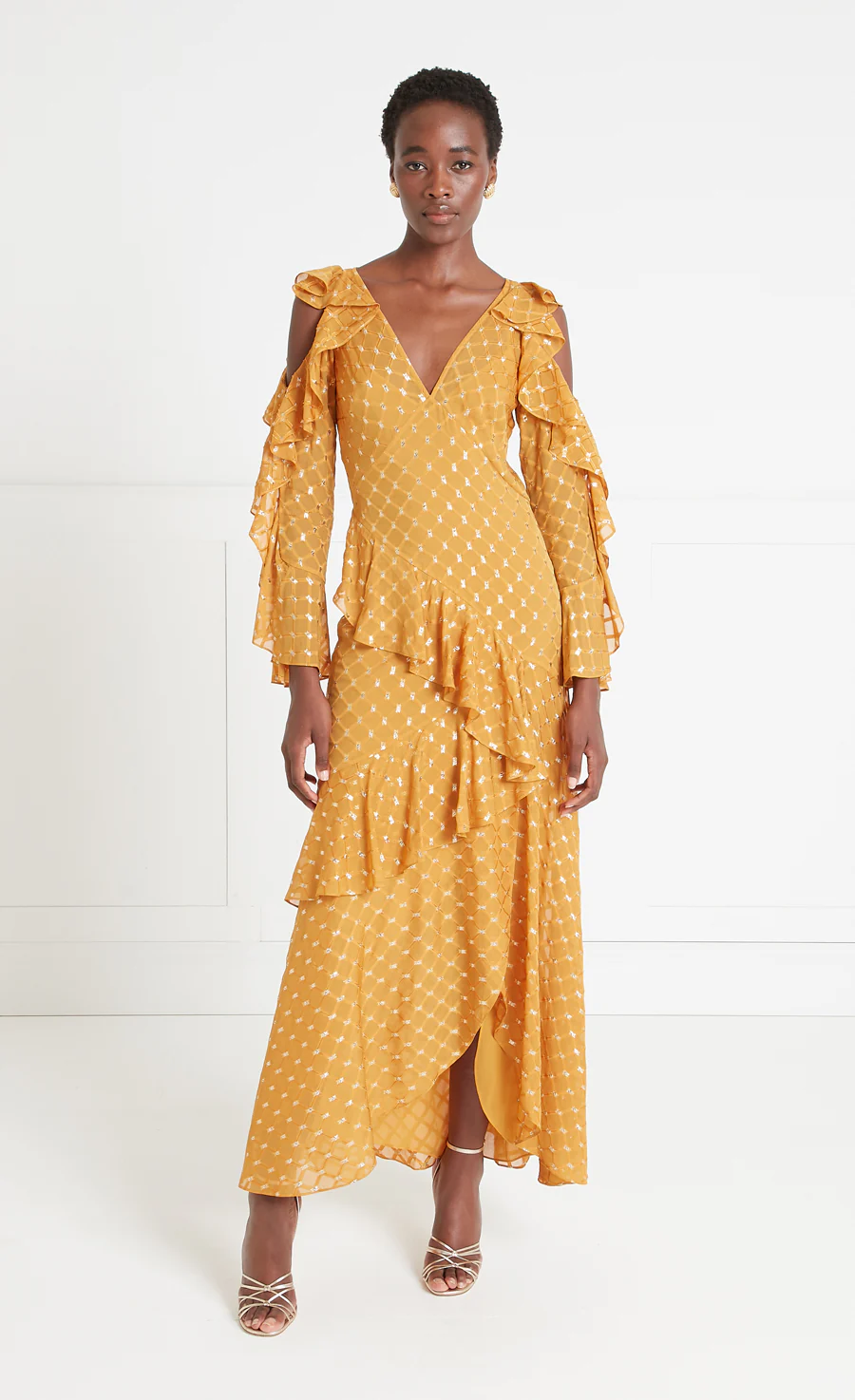 Angelico Ruffle Dress - Amber Gold - Image 2