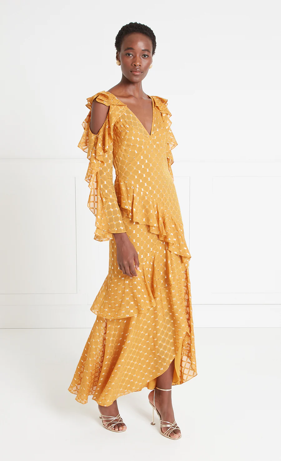 Angelico Ruffle Dress - Amber Gold - Image 3