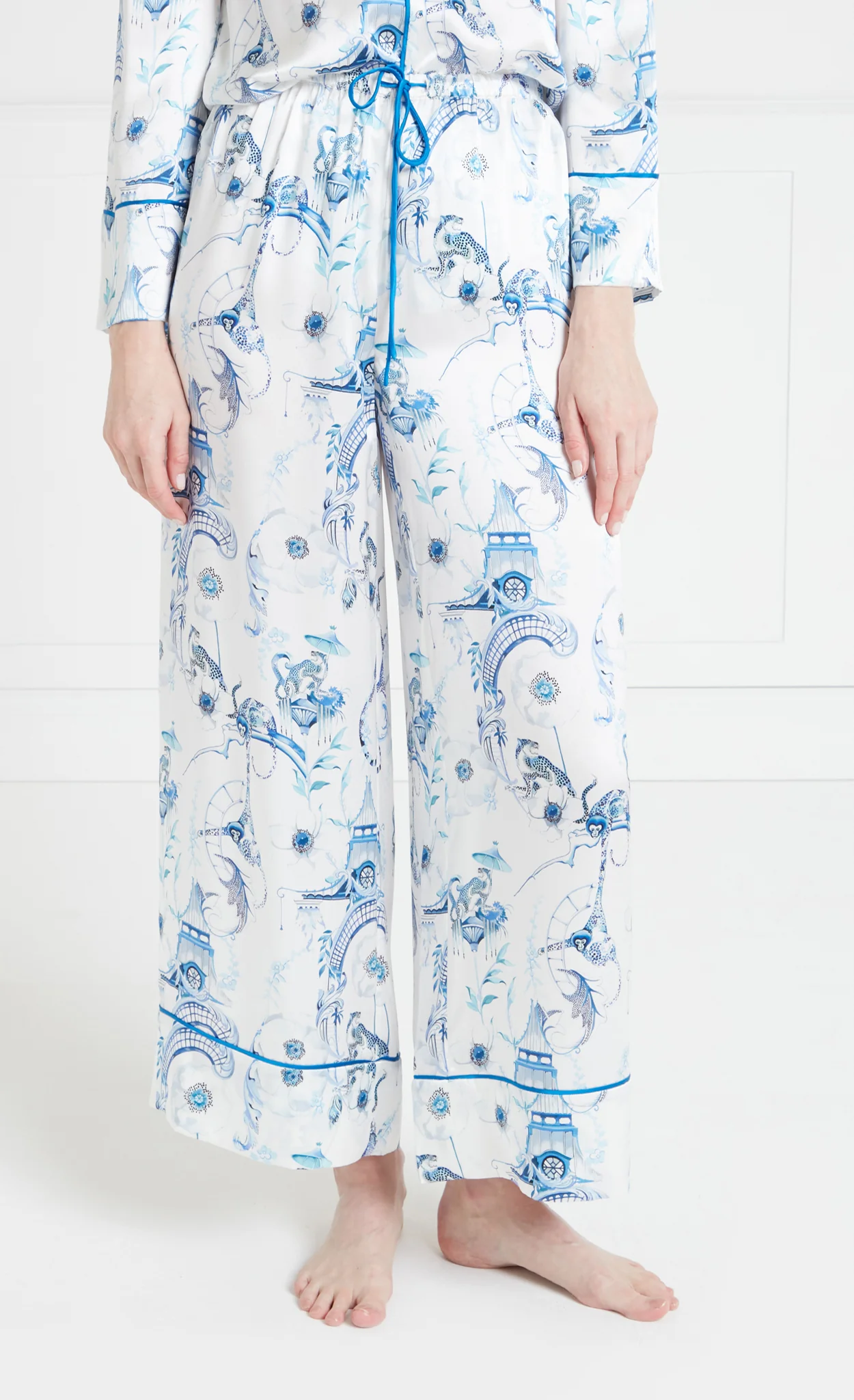 Aphrodite Long Pyjama Bottoms - White & Blue Euphoria - Image 4