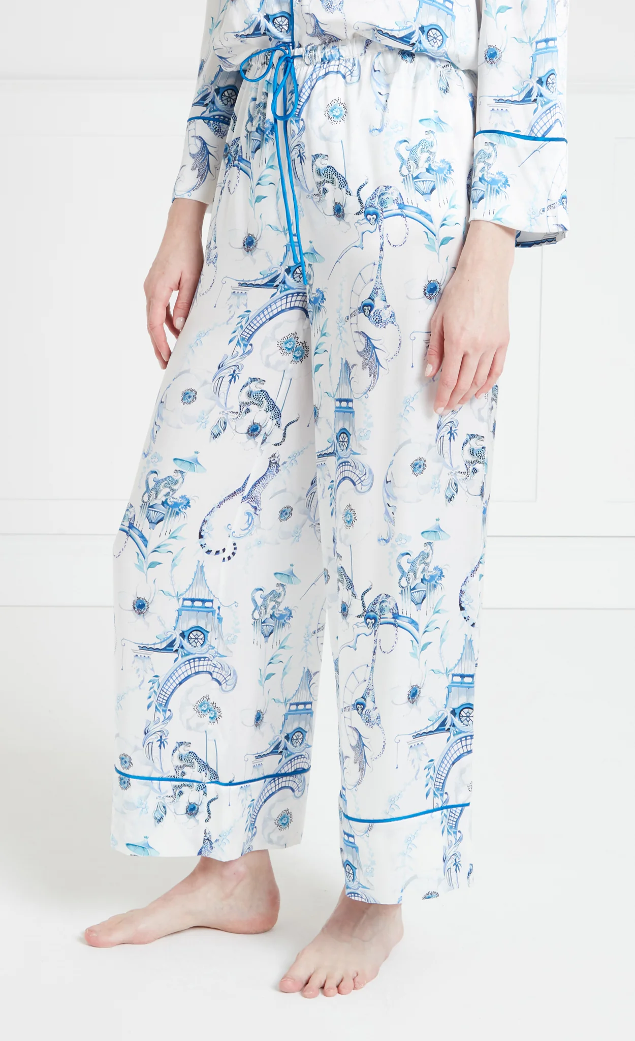 Aphrodite Long Pyjama Bottoms - White & Blue Euphoria - Image 5
