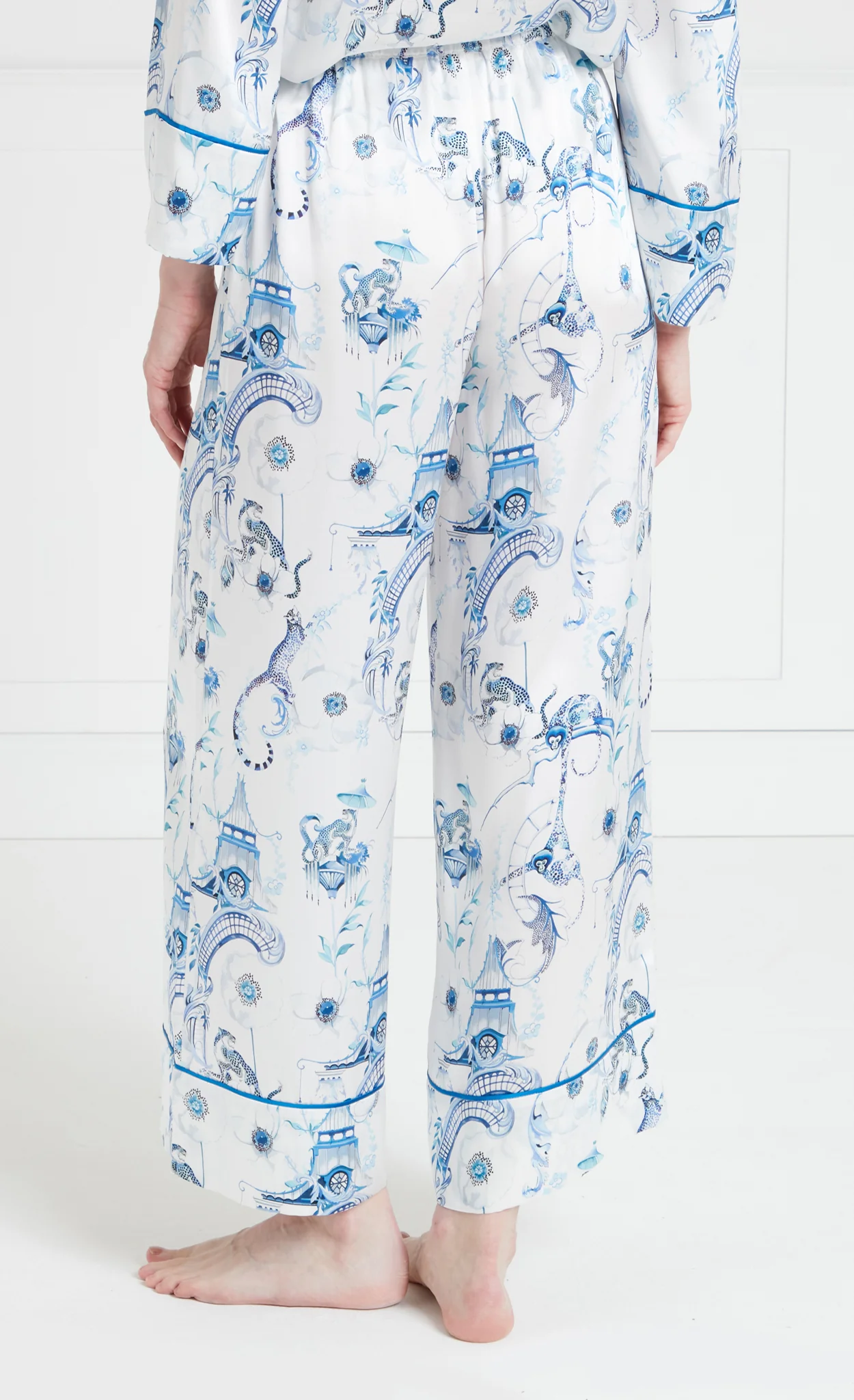 Aphrodite Long Pyjama Bottoms - White & Blue Euphoria - Image 6
