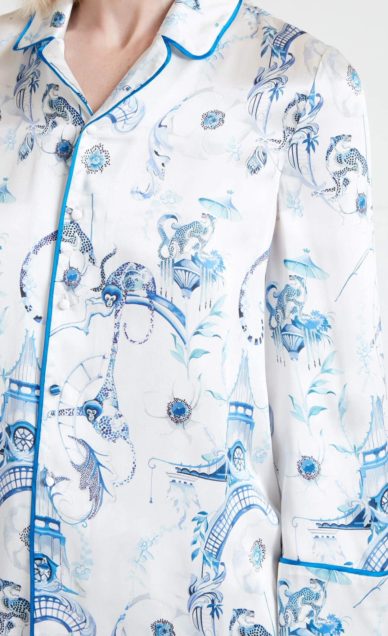 Aphrodite Long-Sleeve Pyjama Top - White & Blue Euphoria - Image 6
