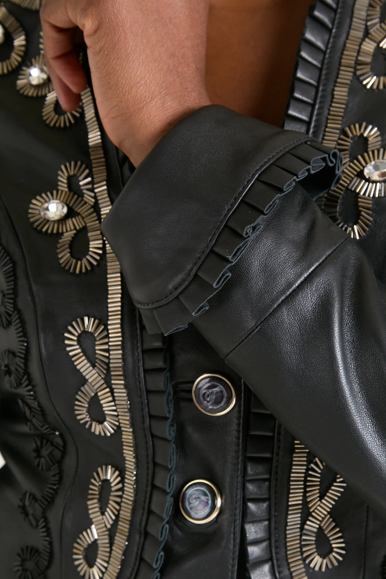 Balthazar Leather Embroidery Jacket - Black - Image 6