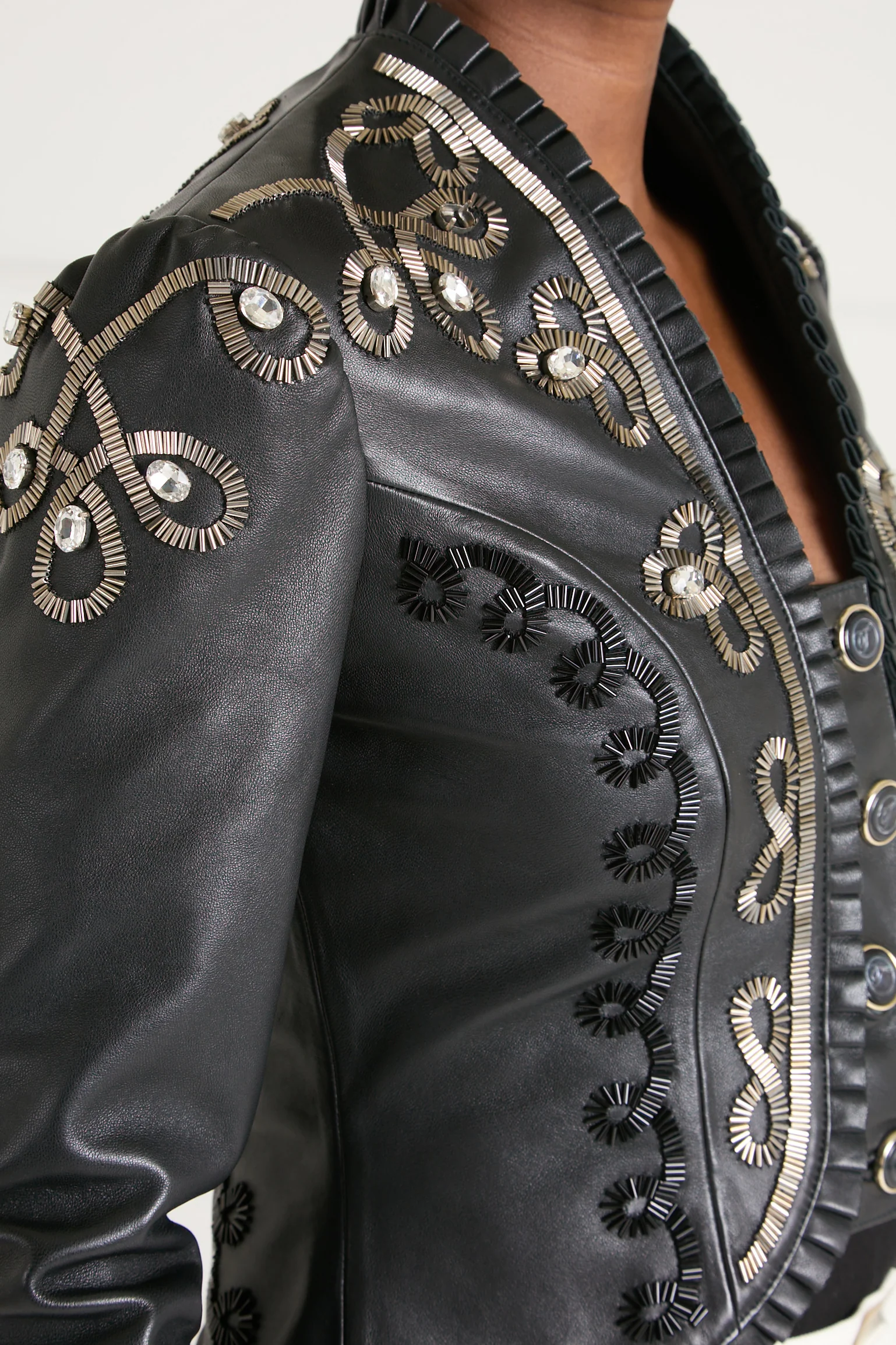 Balthazar Leather Embroidery Jacket - Black - Image 7