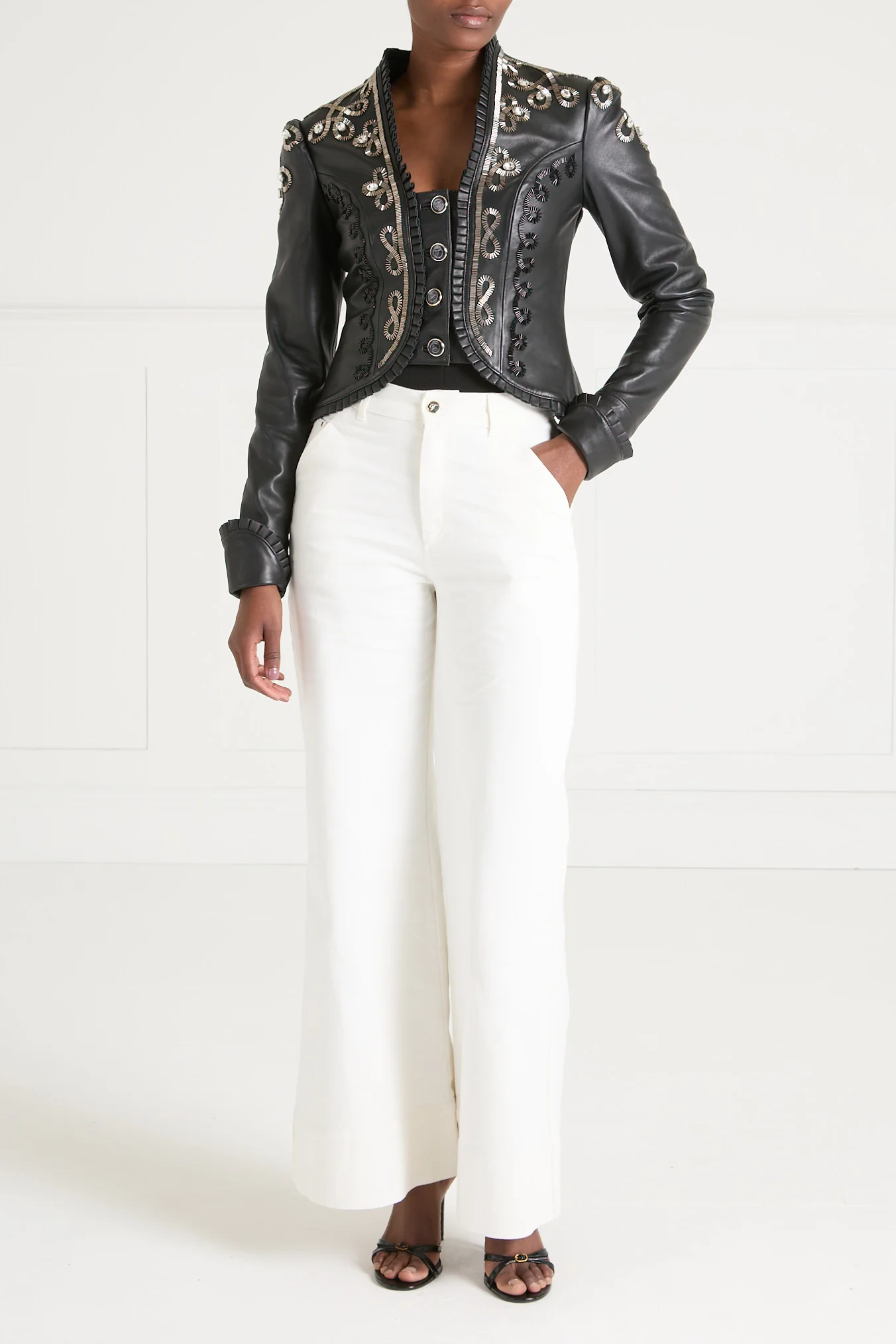 Balthazar Leather Embroidery Jacket - Black - Image 9