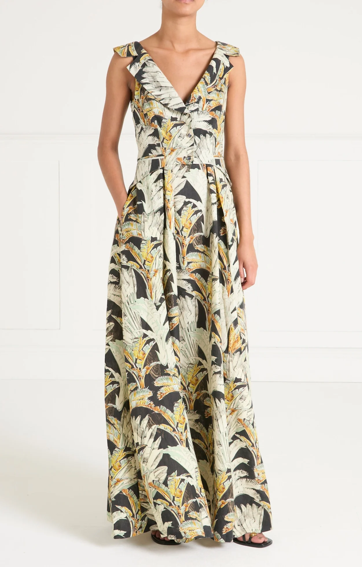 Baxter Linen Full Length Dress - Black/Khaki - Image 2