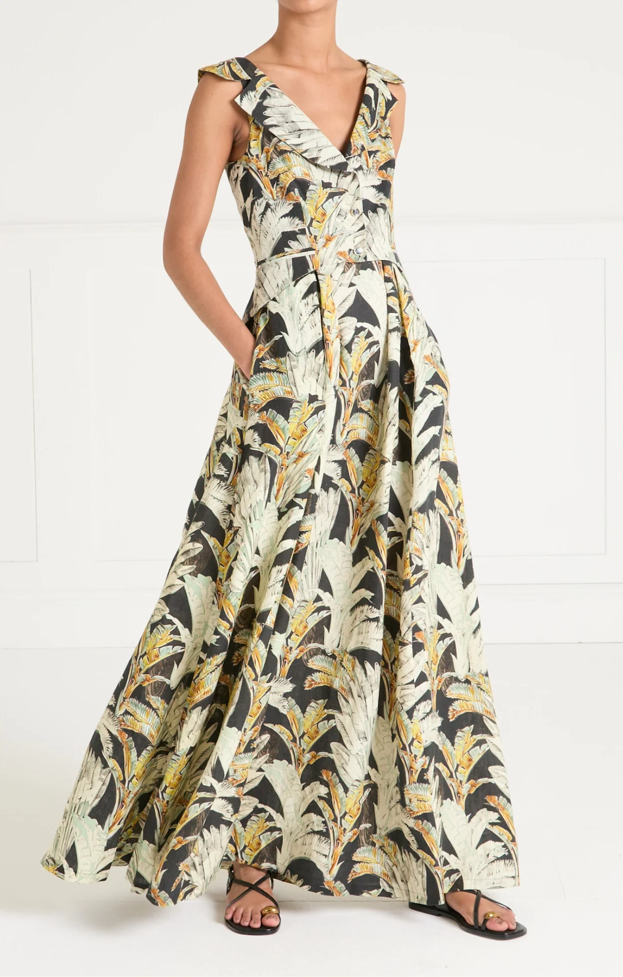 Baxter Linen Full Length Dress - Black/Khaki - Image 3