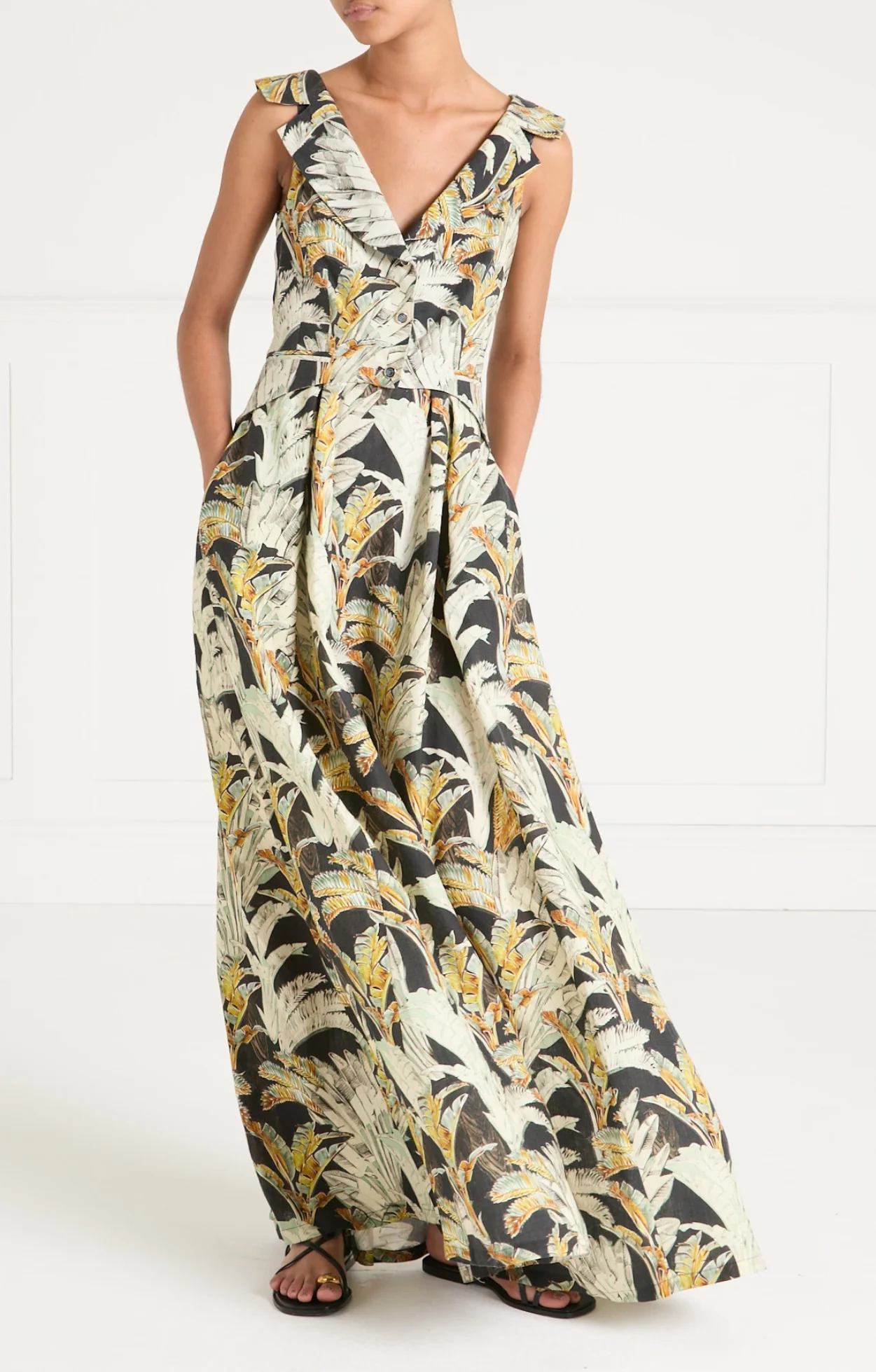 Baxter Linen Full Length Dress - Black/Khaki - Image 4