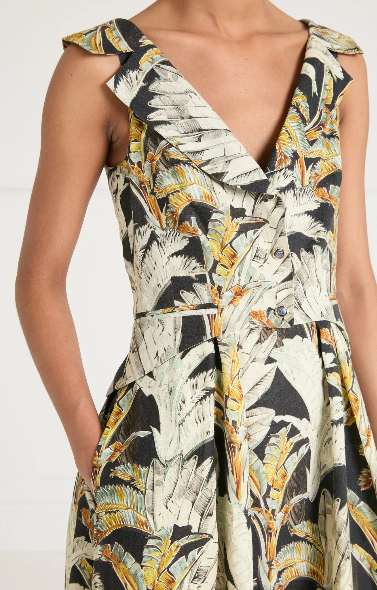 Baxter Linen Full Length Dress - Black/Khaki - Image 7