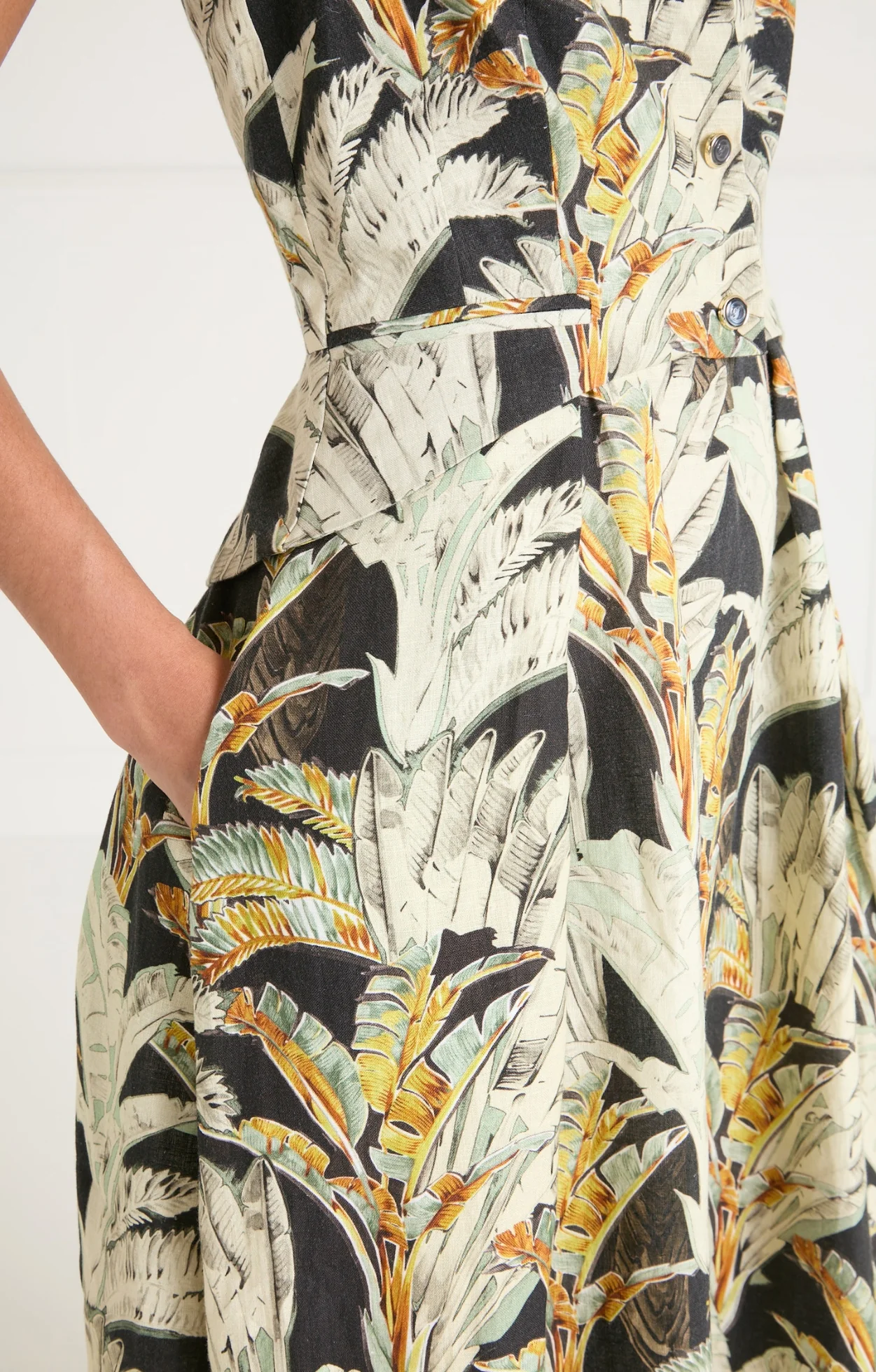 Baxter Linen Full Length Dress - Black/Khaki - Image 8