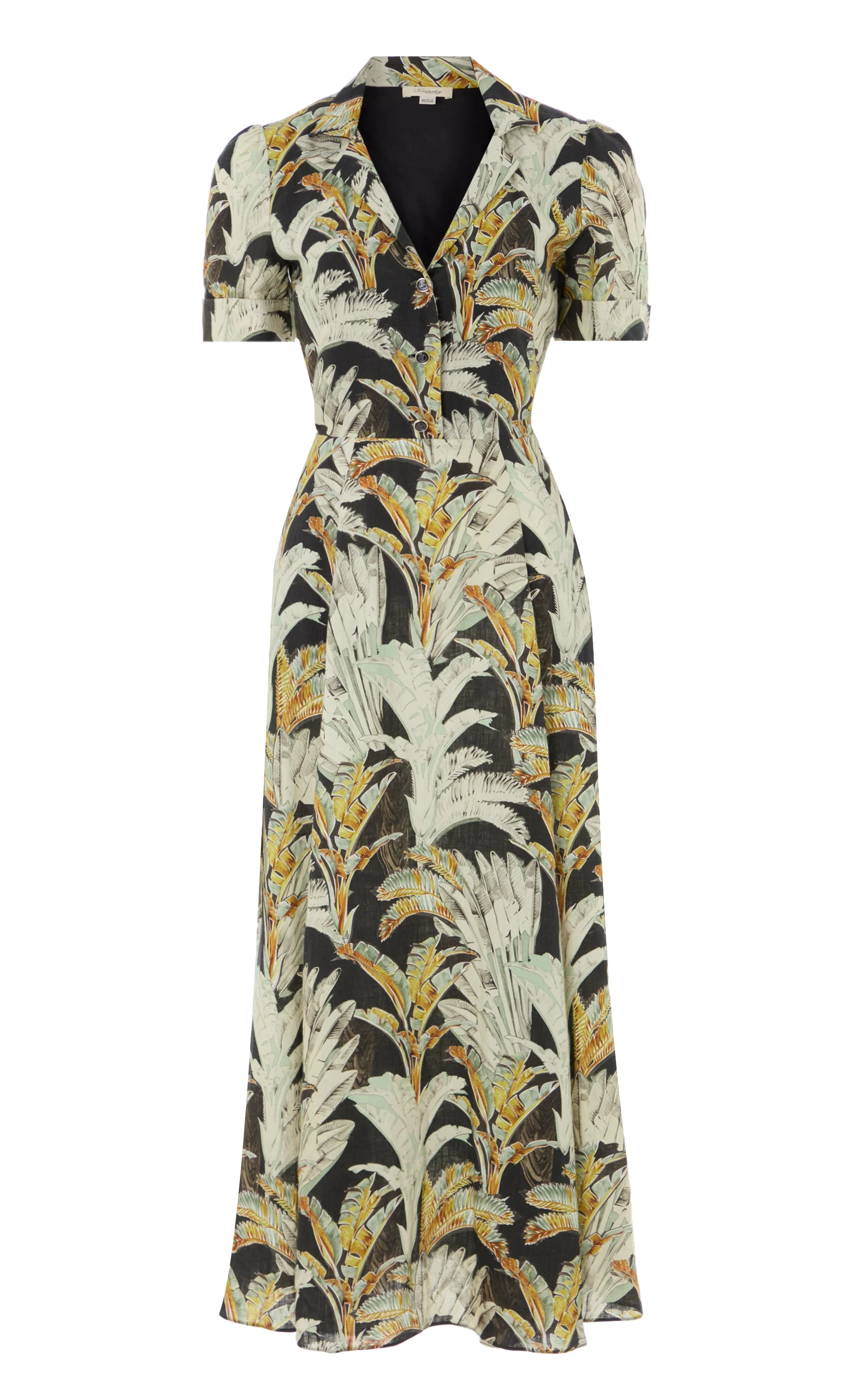 Baxter Linen Sleeved Dress - Black/Khaki