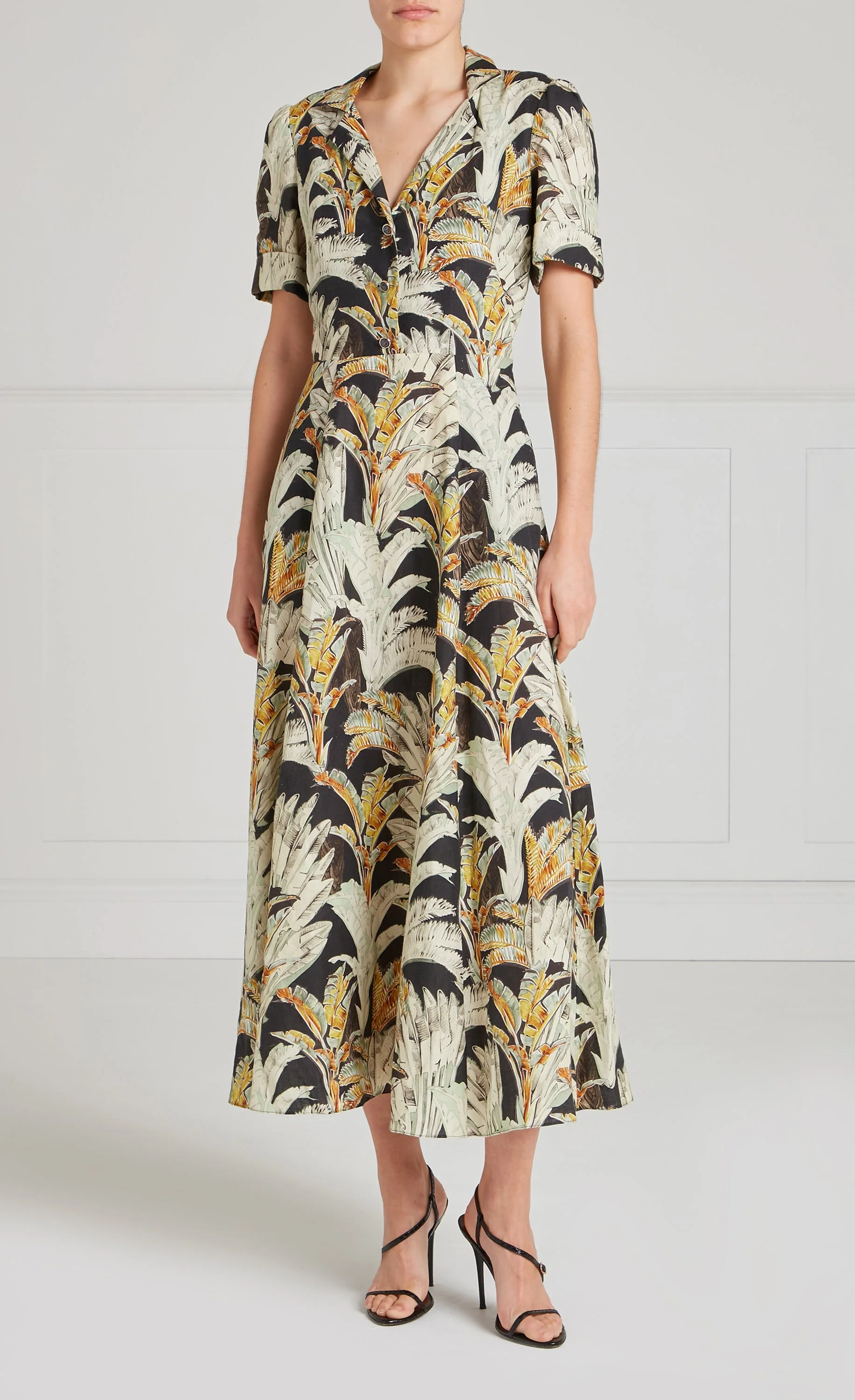 Baxter Linen Sleeved Dress - Black/Khaki - Image 2