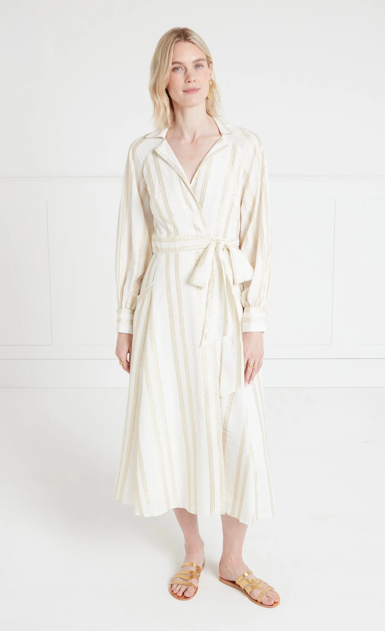 Benoto Wrap Dress - Cream & Gold - Image 2