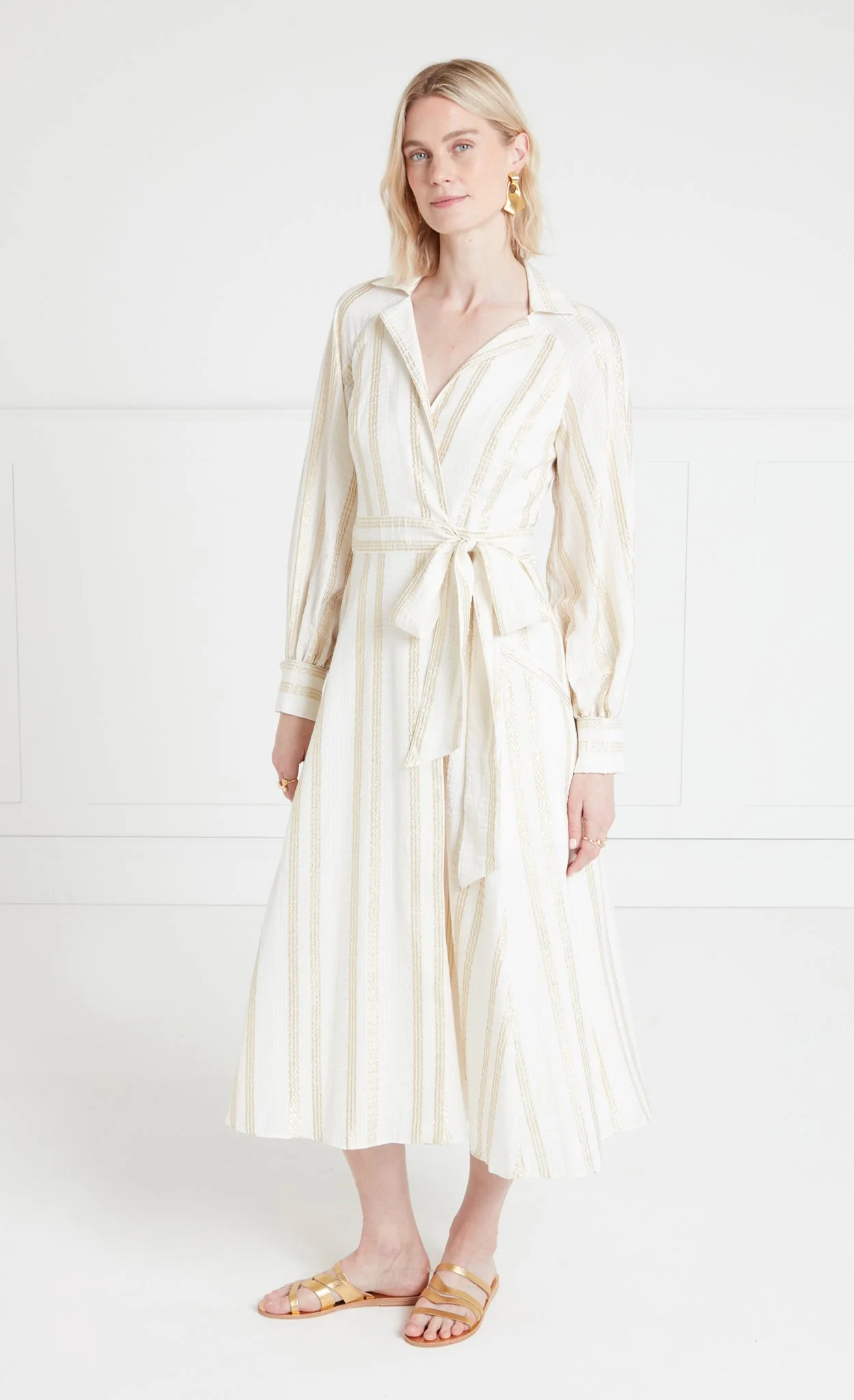 Benoto Wrap Dress - Cream & Gold - Image 3