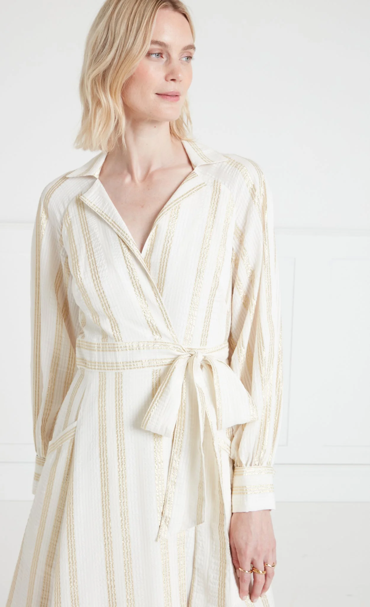 Benoto Wrap Dress - Cream & Gold - Image 5