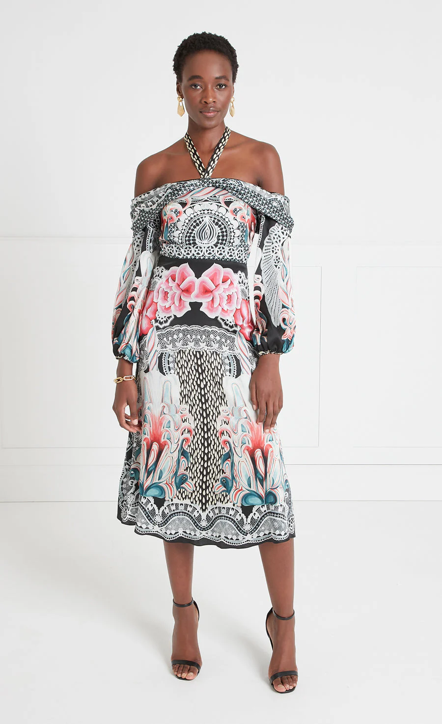 Cici Print Halter Dress - Black - Image 2