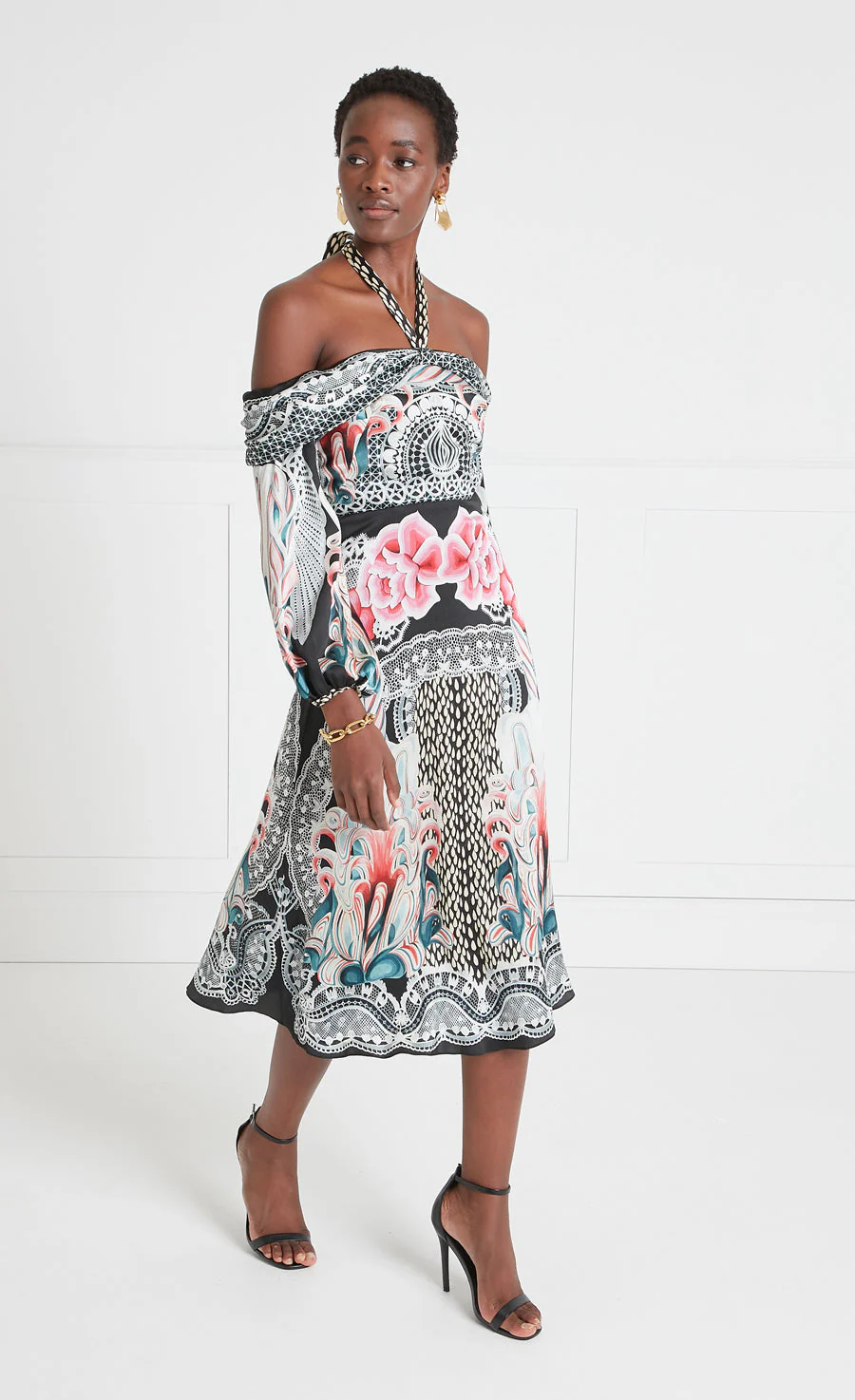 Cici Print Halter Dress - Black - Image 3