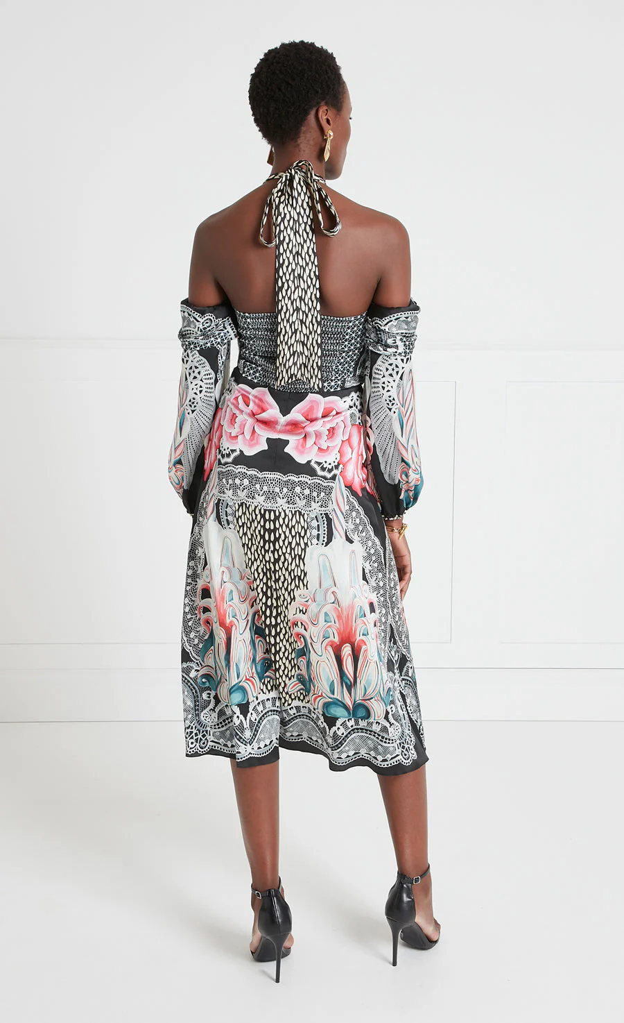 Cici Print Halter Dress - Black - Image 4