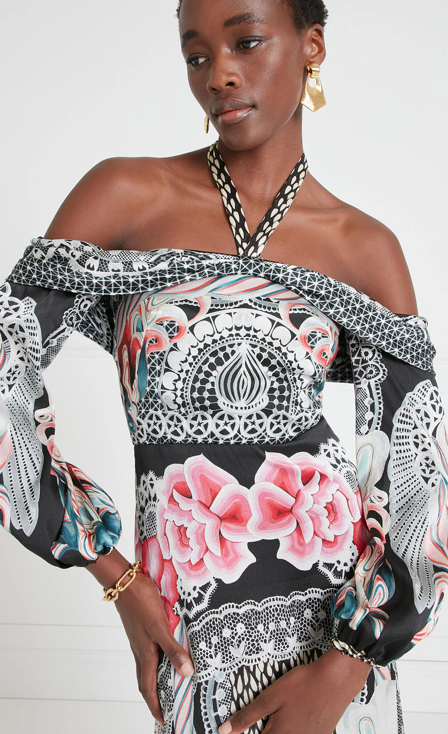 Cici Print Halter Dress - Black - Image 5