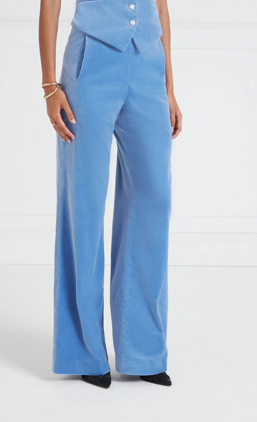 Clove Velvet Waisted Trousers - Cornflower - Image 3