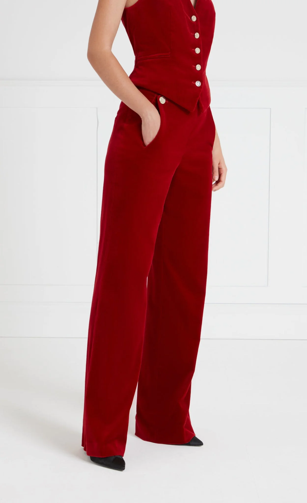 Clove Velvet Waisted Trousers - Scarlet - Image 3