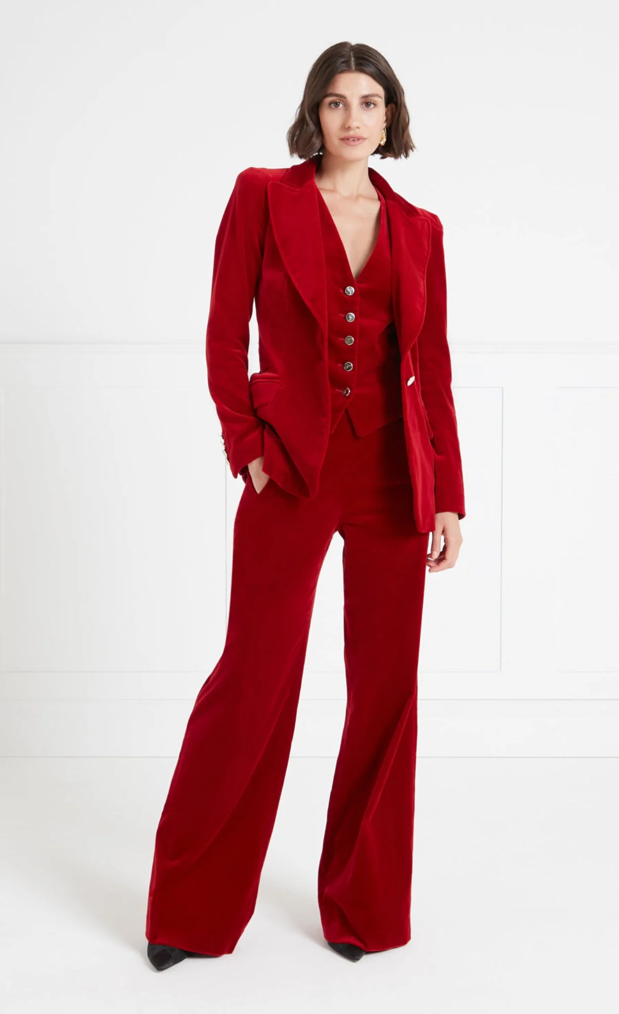 Clove Velvet Waisted Trousers - Scarlet - Image 6