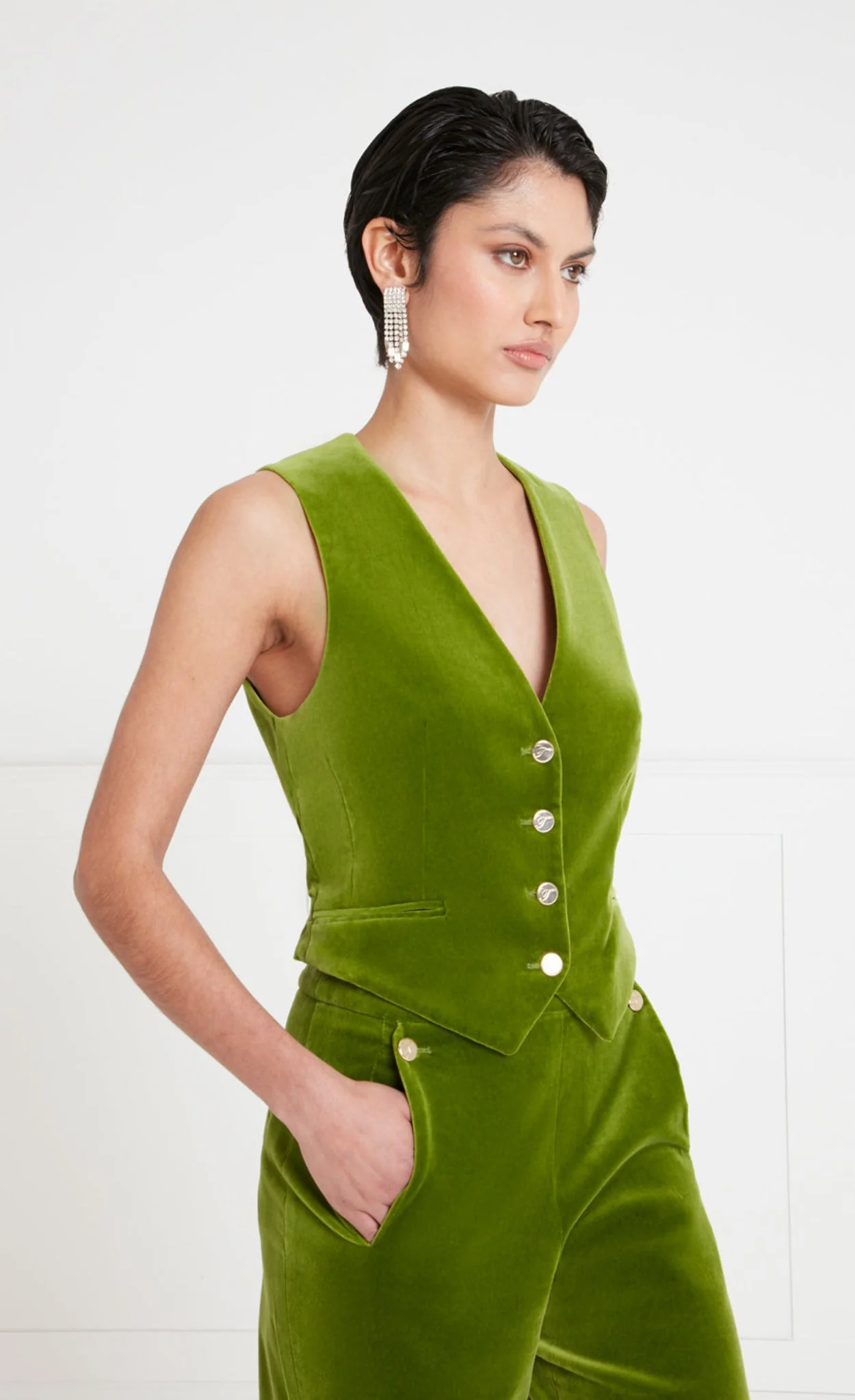 Clove Velvet Waistcoat - Chartreuse - Image 3