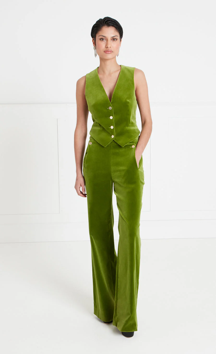 Clove Velvet Waistcoat - Chartreuse - Image 5