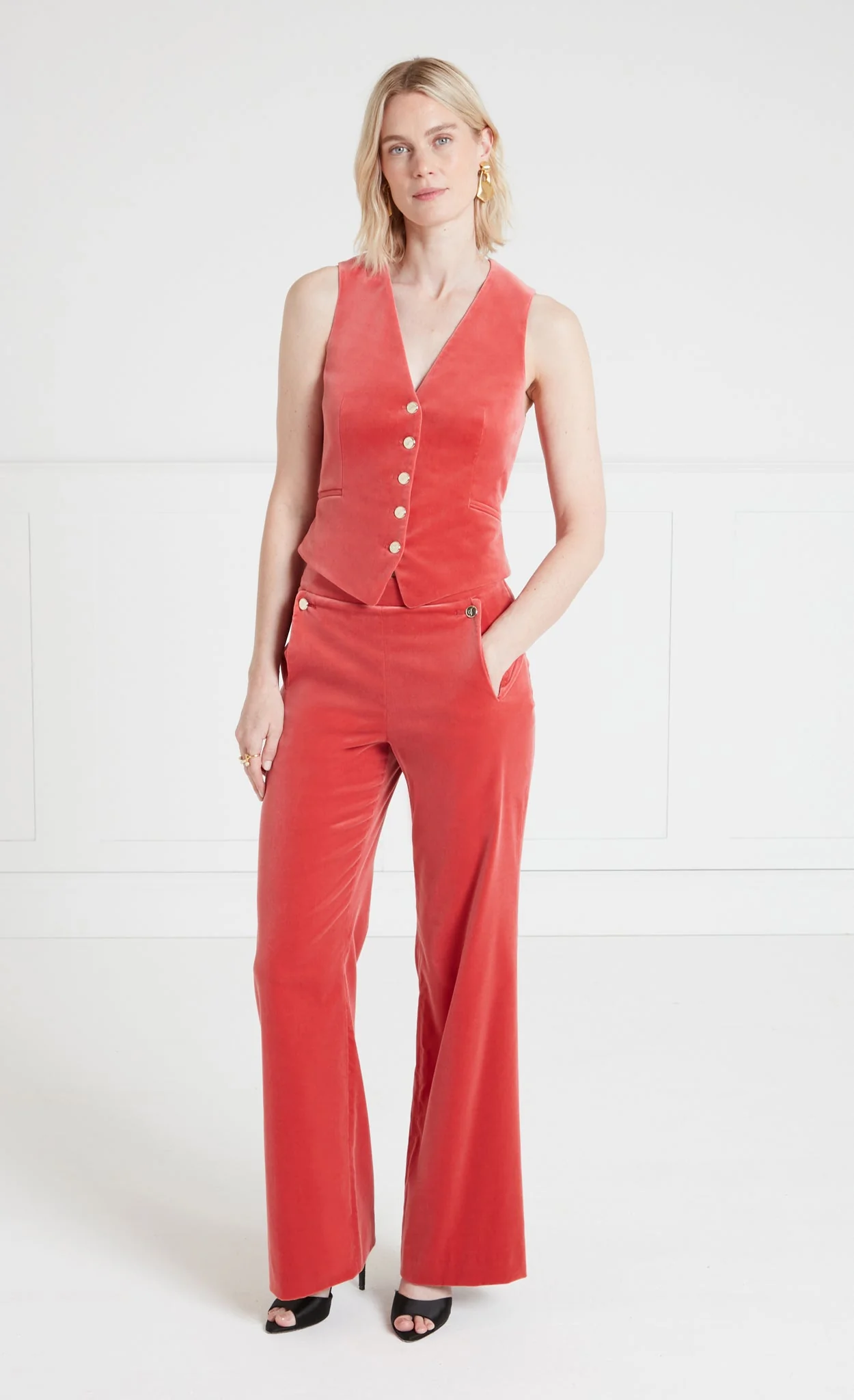 Clove Velvet Waistcoat - Coral - Image 5