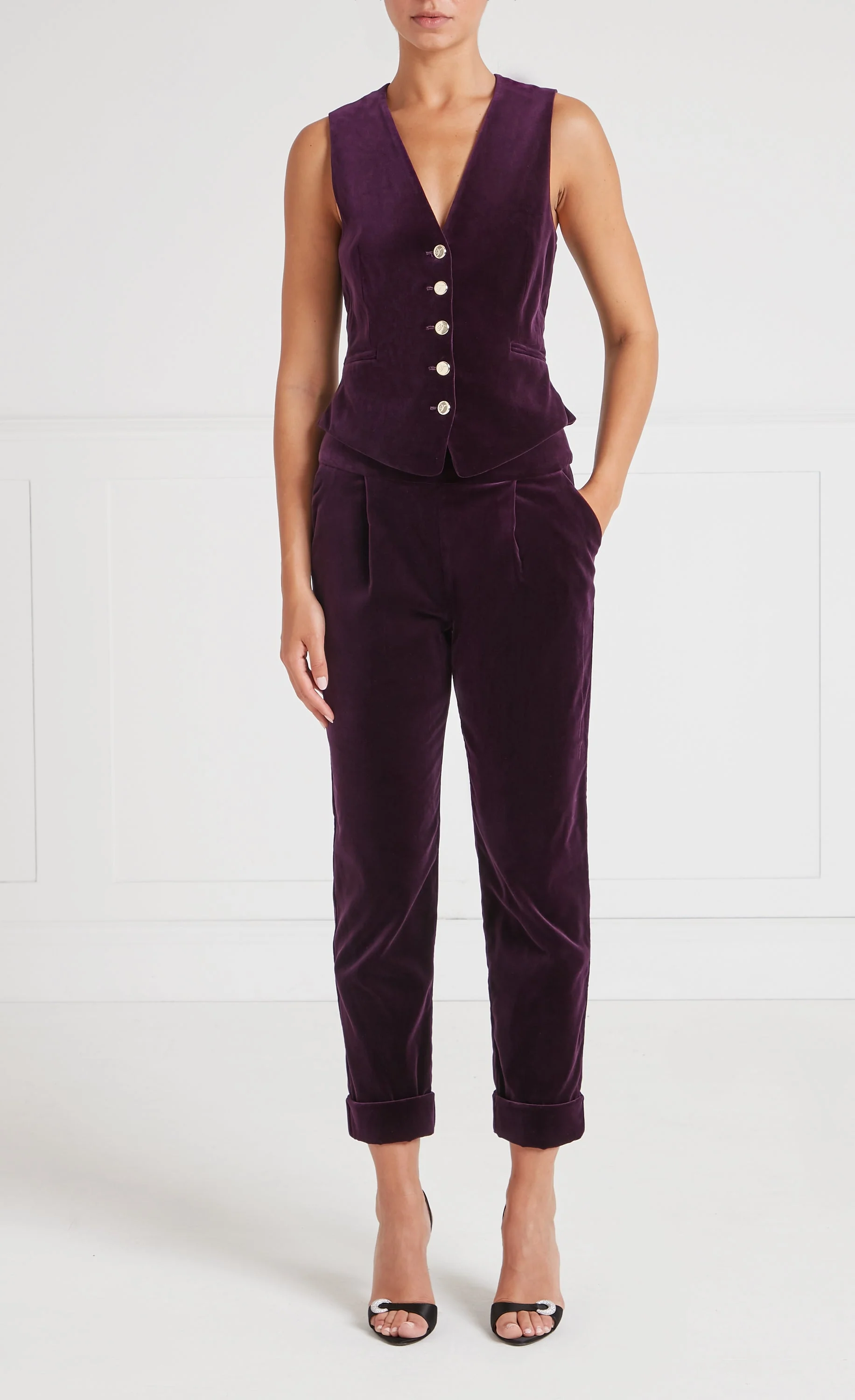 Clove Velvet Waistcoat - Dark Amethyst - Image 5