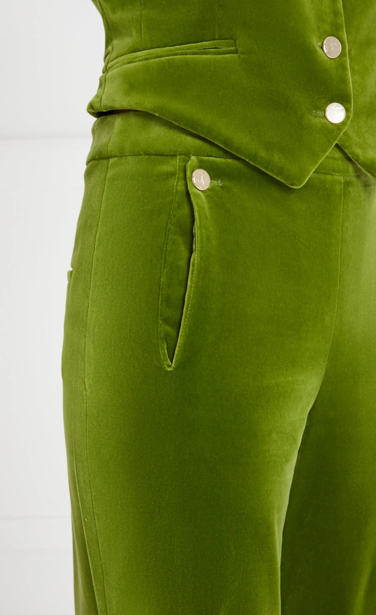 Clove Velvet Waisted Trousers - Chartreuse - Image 5
