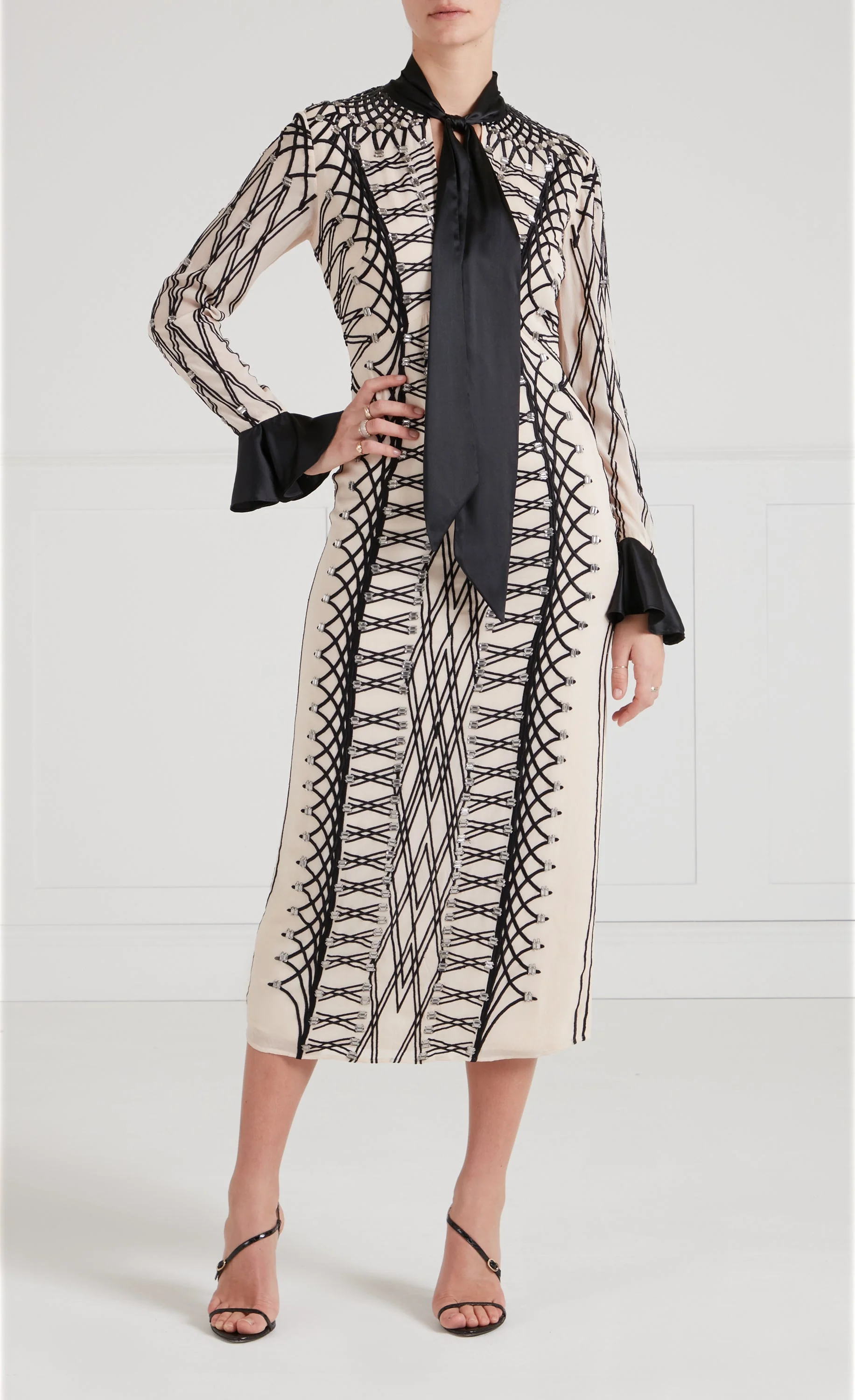 Cressida Tie Dress - Almond & Black - Image 2
