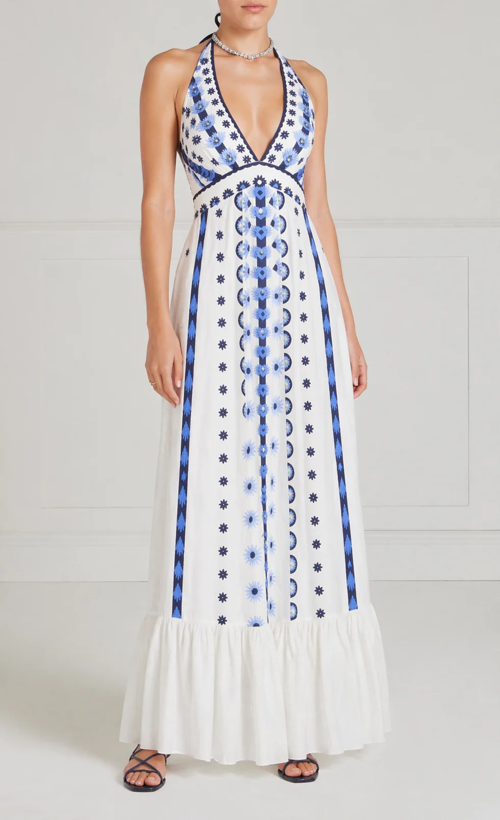 Edith Halter Dress - White & Blue - Image 2
