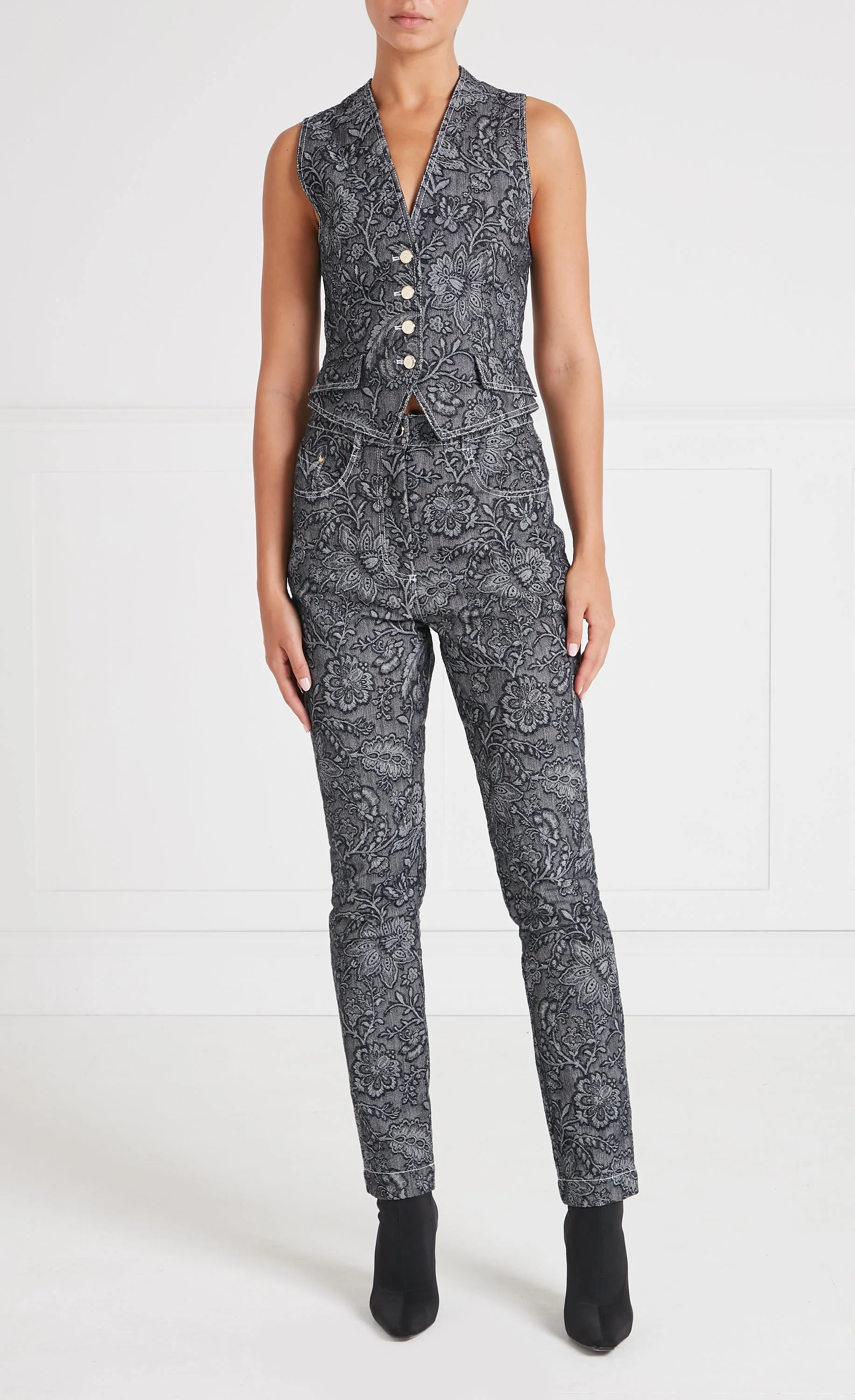 Francis Denim Waistcoat - Washed Black - Image 5