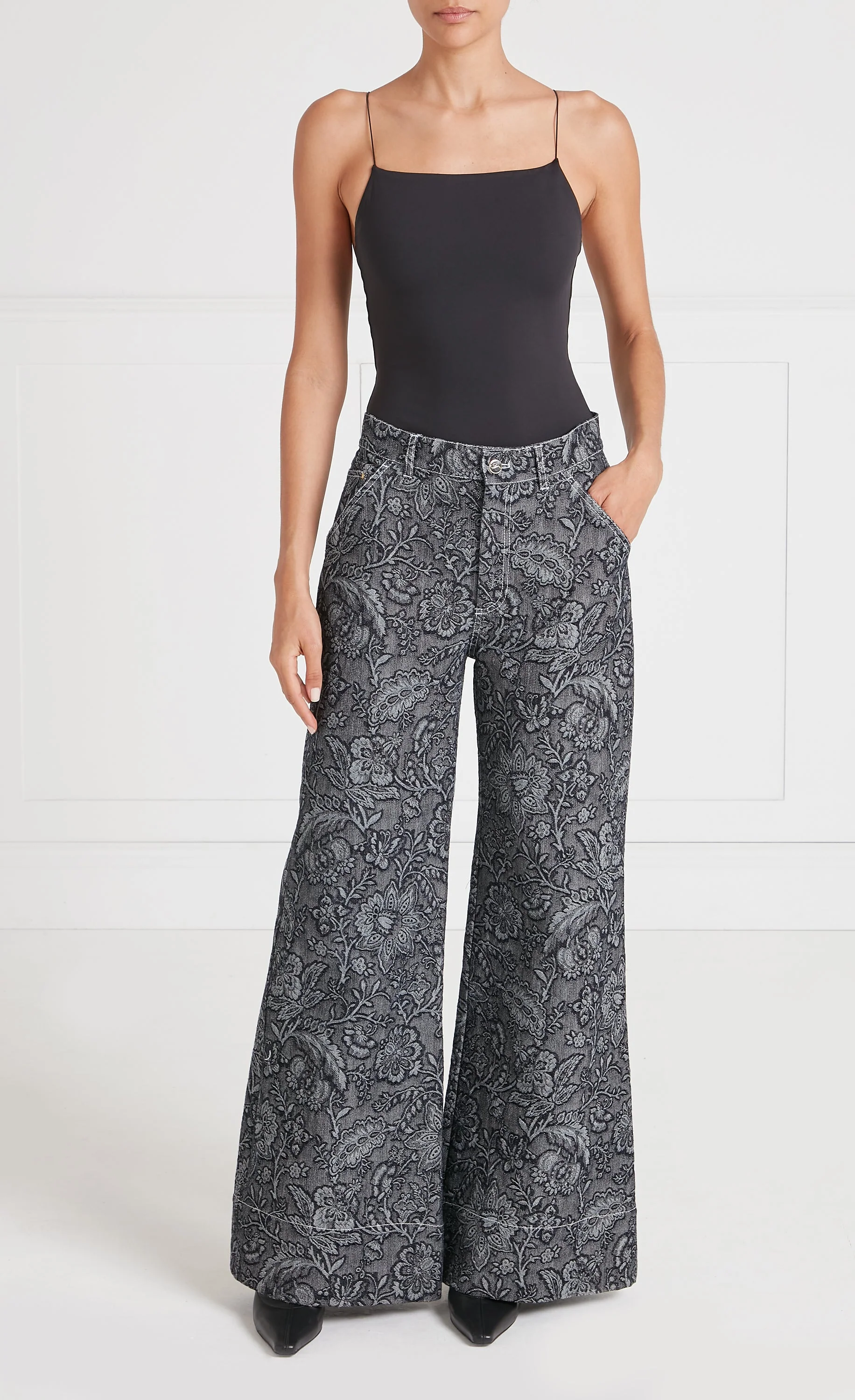 Francis Denim Wide Leg Trousers - Washed Black - Image 2