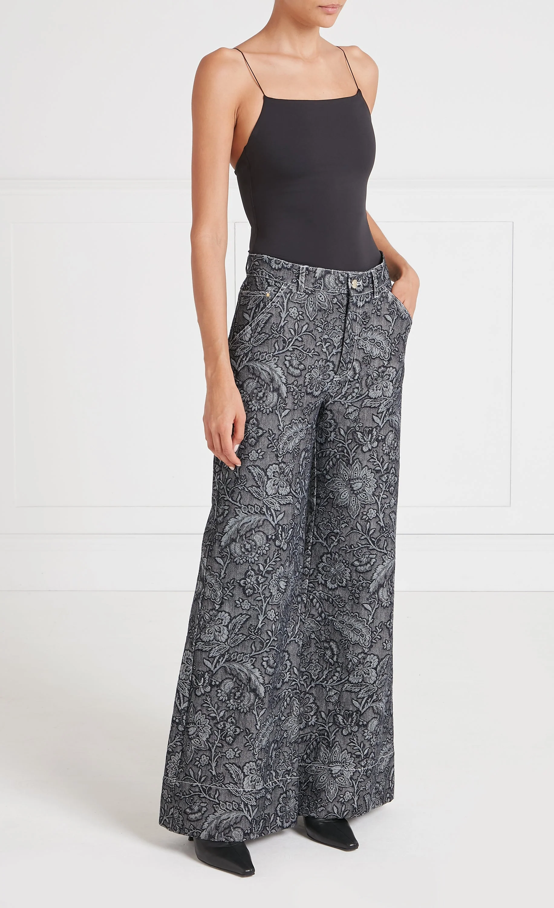 Francis Denim Wide Leg Trousers - Washed Black - Image 3