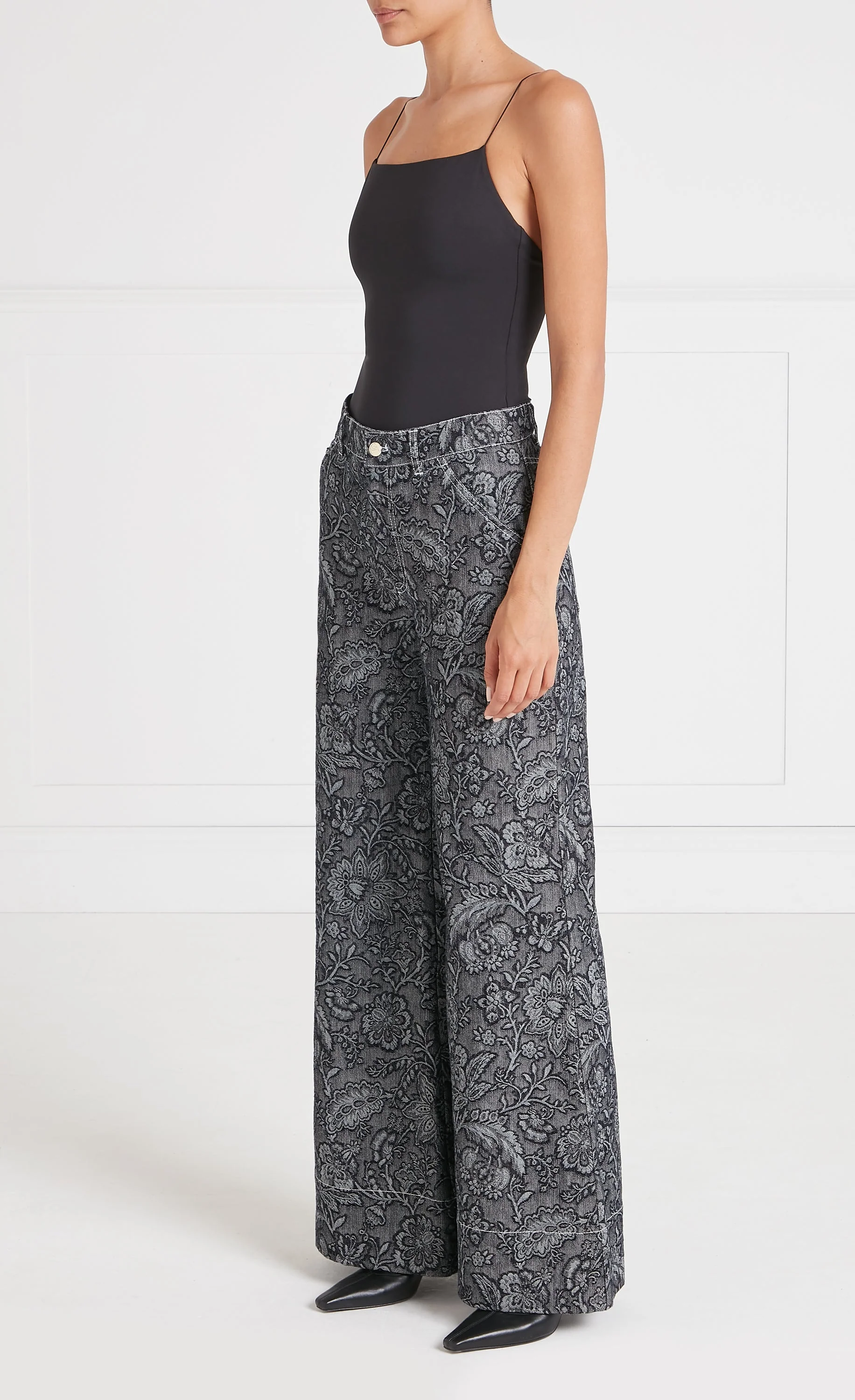 Francis Denim Wide Leg Trousers - Washed Black - Image 4