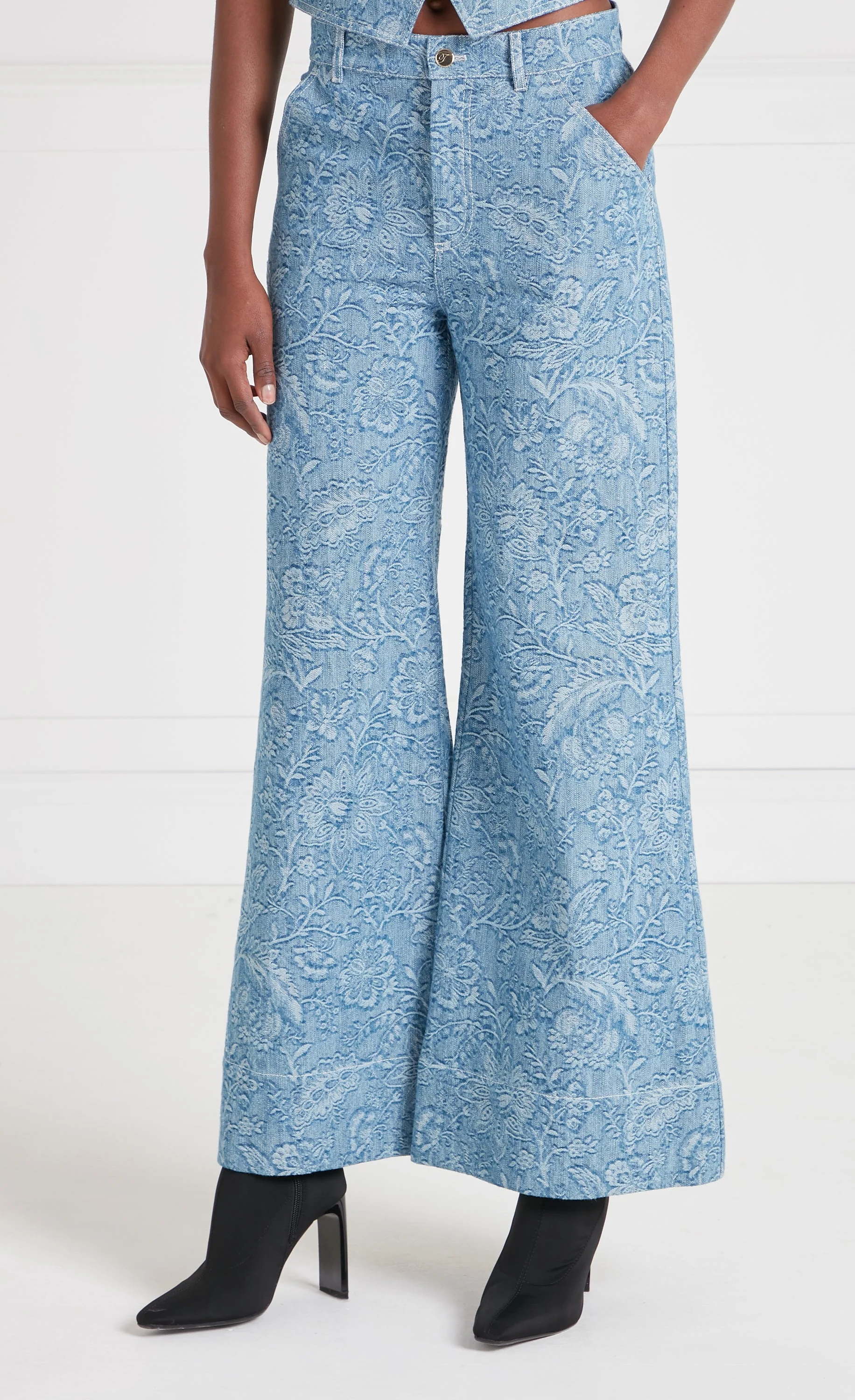 Francis Denim Wide Leg Trousers - Washed Blue - Image 2