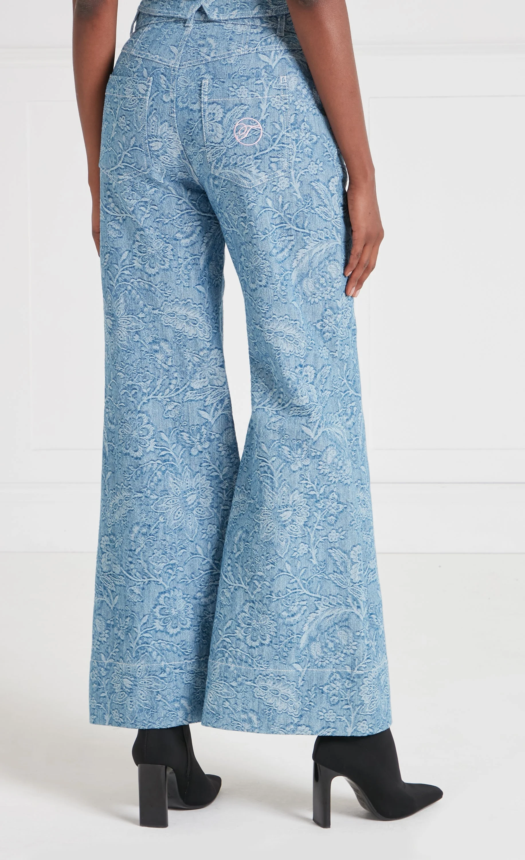 Francis Denim Wide Leg Trousers - Washed Blue - Image 3