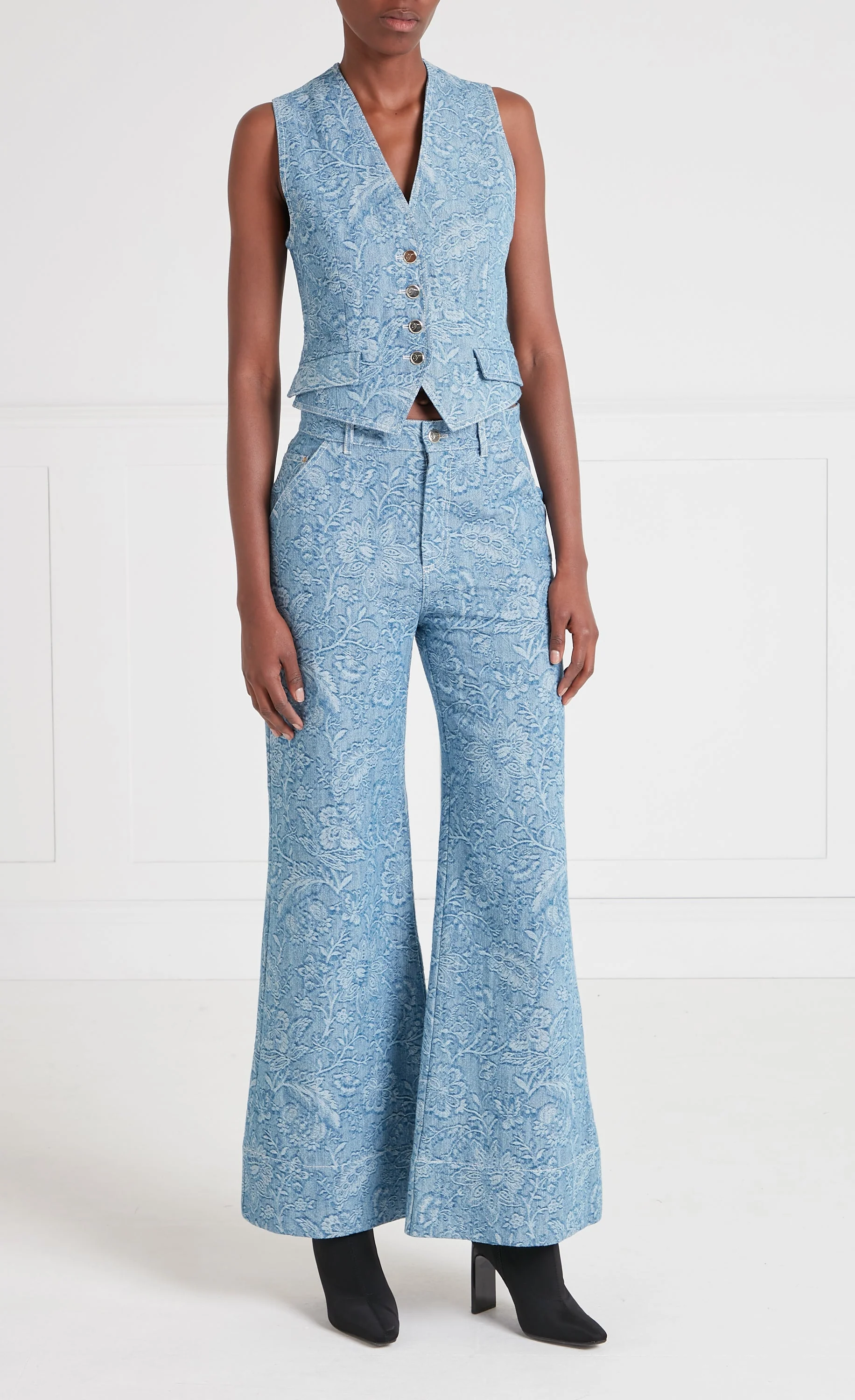 Francis Denim Wide Leg Trousers - Washed Blue - Image 4