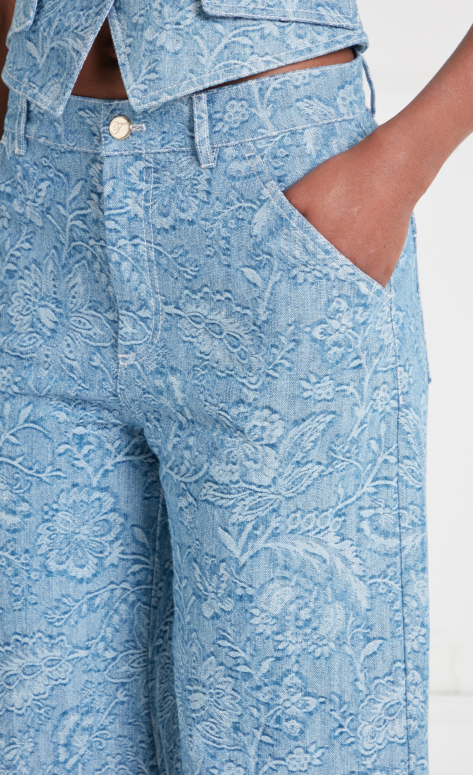 Francis Denim Wide Leg Trousers - Washed Blue - Image 5