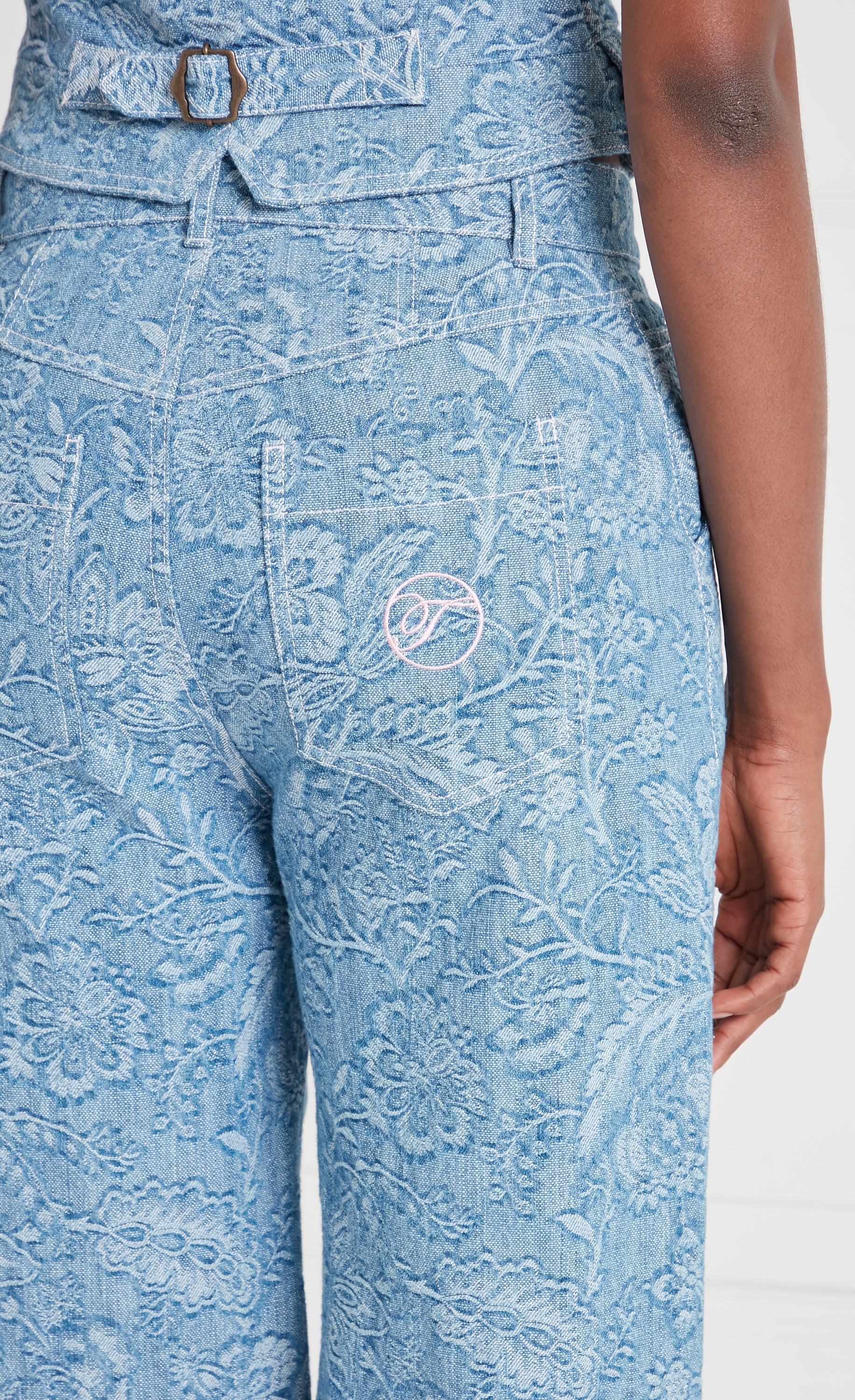 Francis Denim Wide Leg Trousers - Washed Blue - Image 6