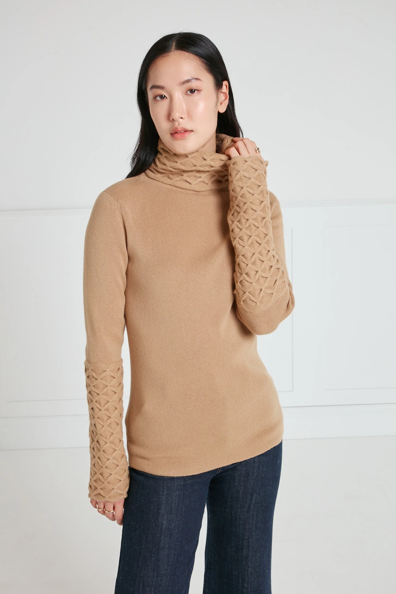 Honeycomb Knit Jumper - Camel - Image 2