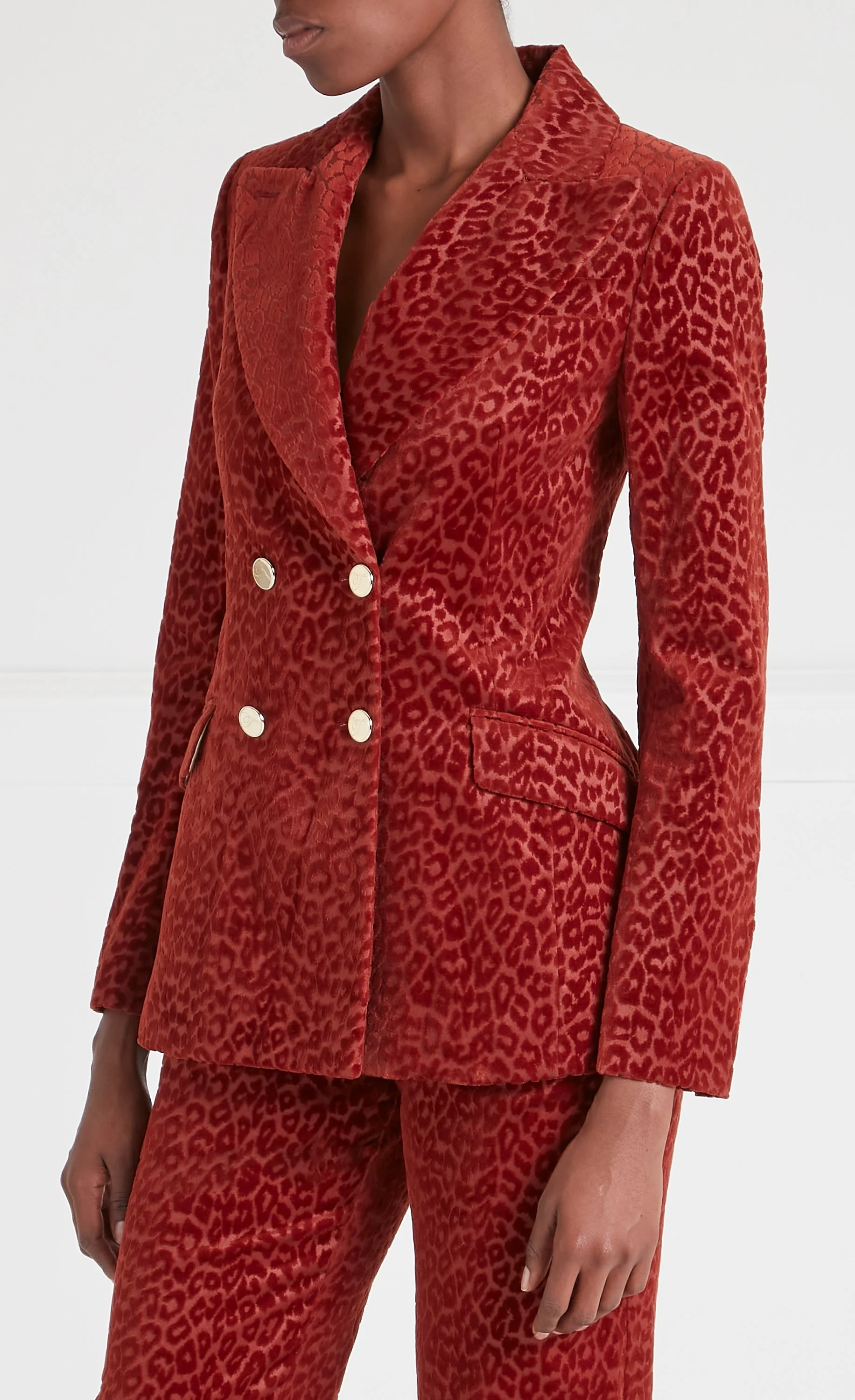 Lynx Velvet Double-Breasted Jacket - Maple Leopard - Image 3