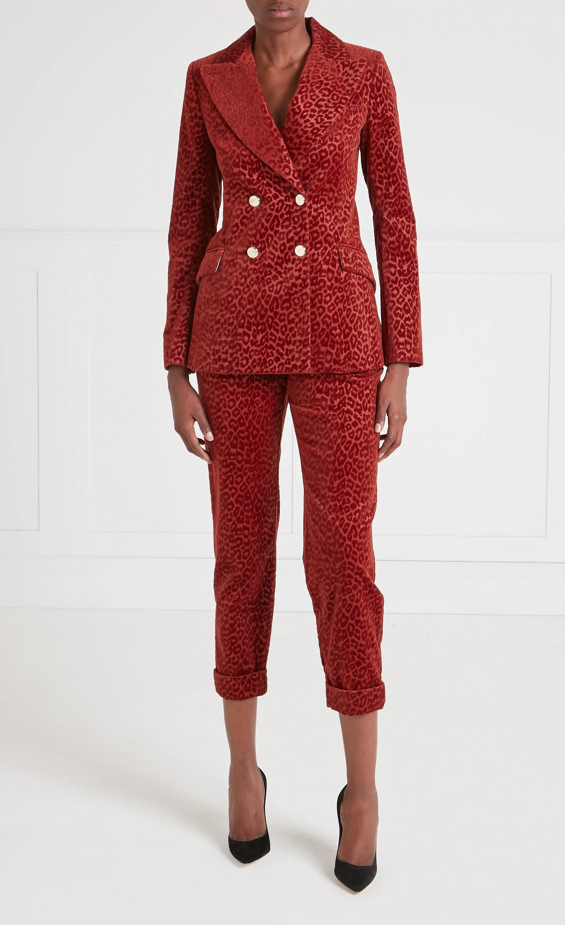 Lynx Velvet Double-Breasted Jacket - Maple Leopard - Image 6
