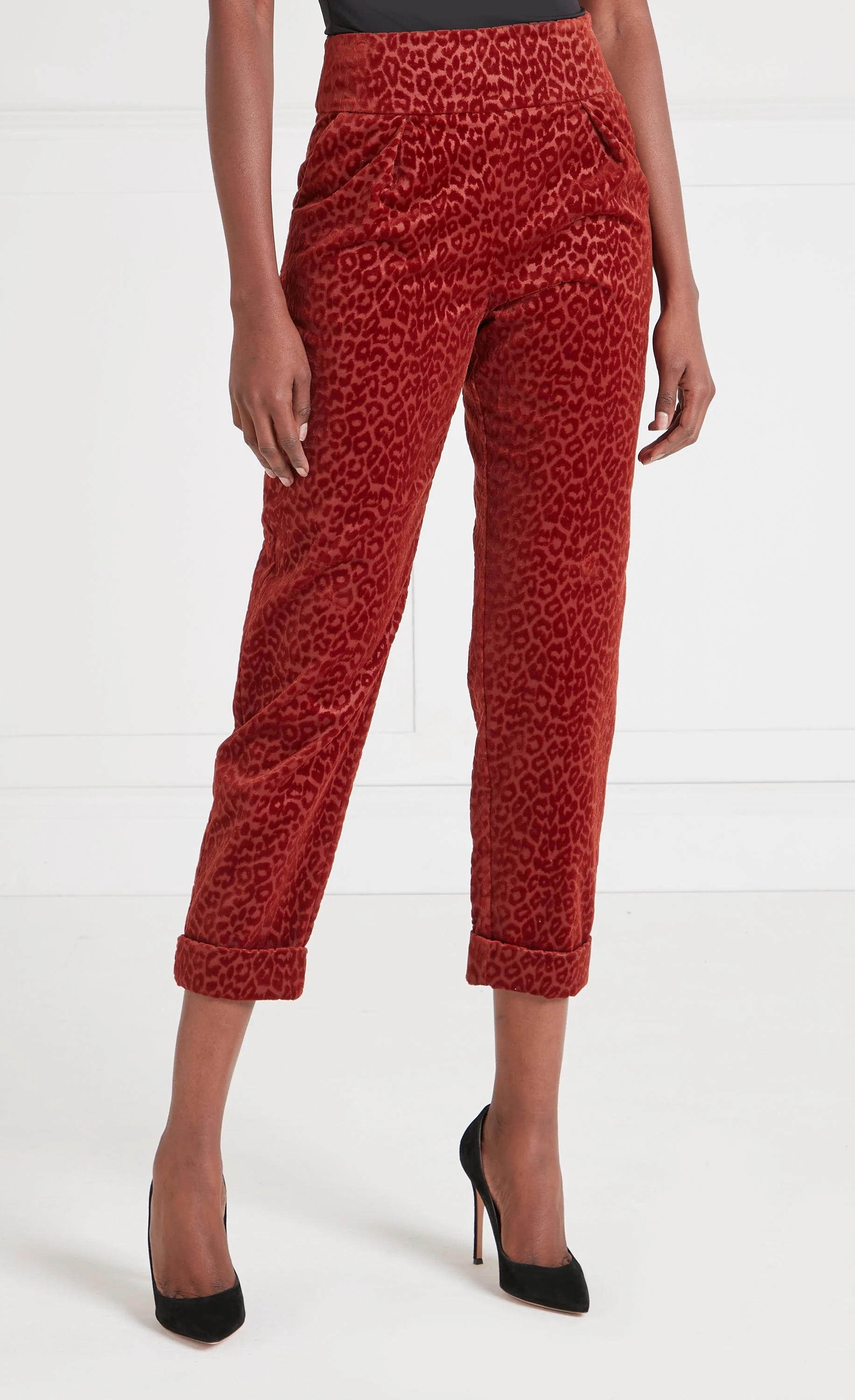 Lynx Velvet Tapered Trousers - Maple Tonal Leopard - Image 2