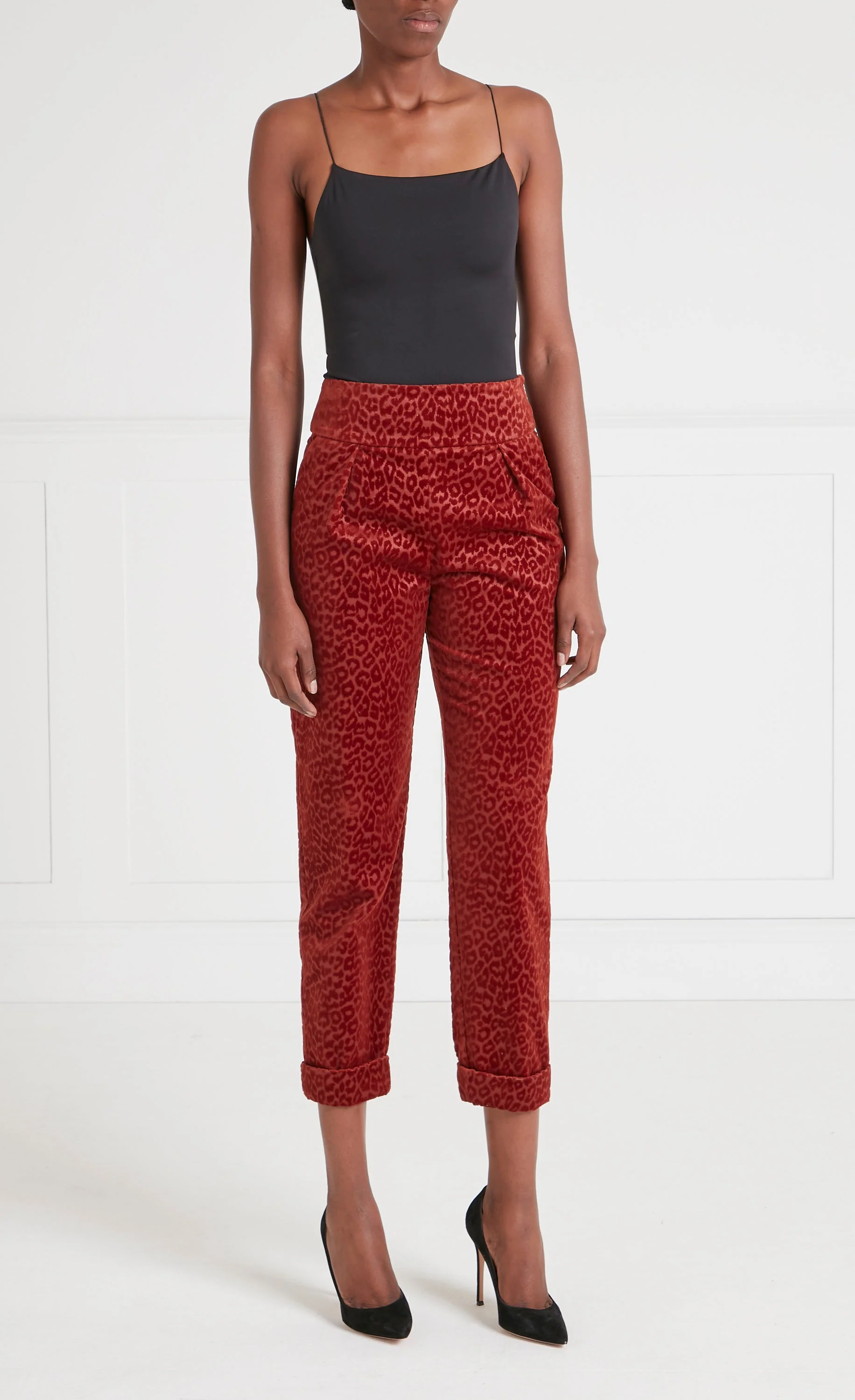 Lynx Velvet Tapered Trousers - Maple Tonal Leopard - Image 7