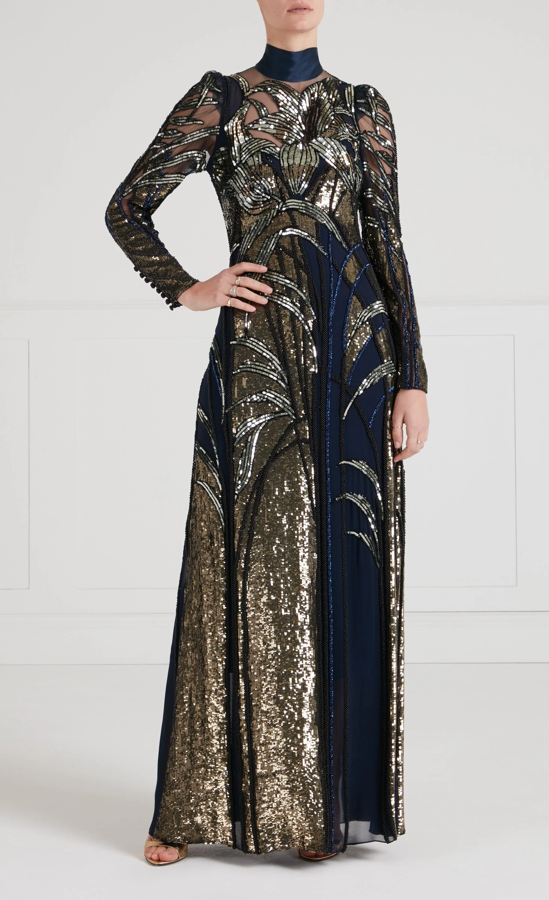 Mariana Sleeved Gown - Sapphire Blue - Image 2
