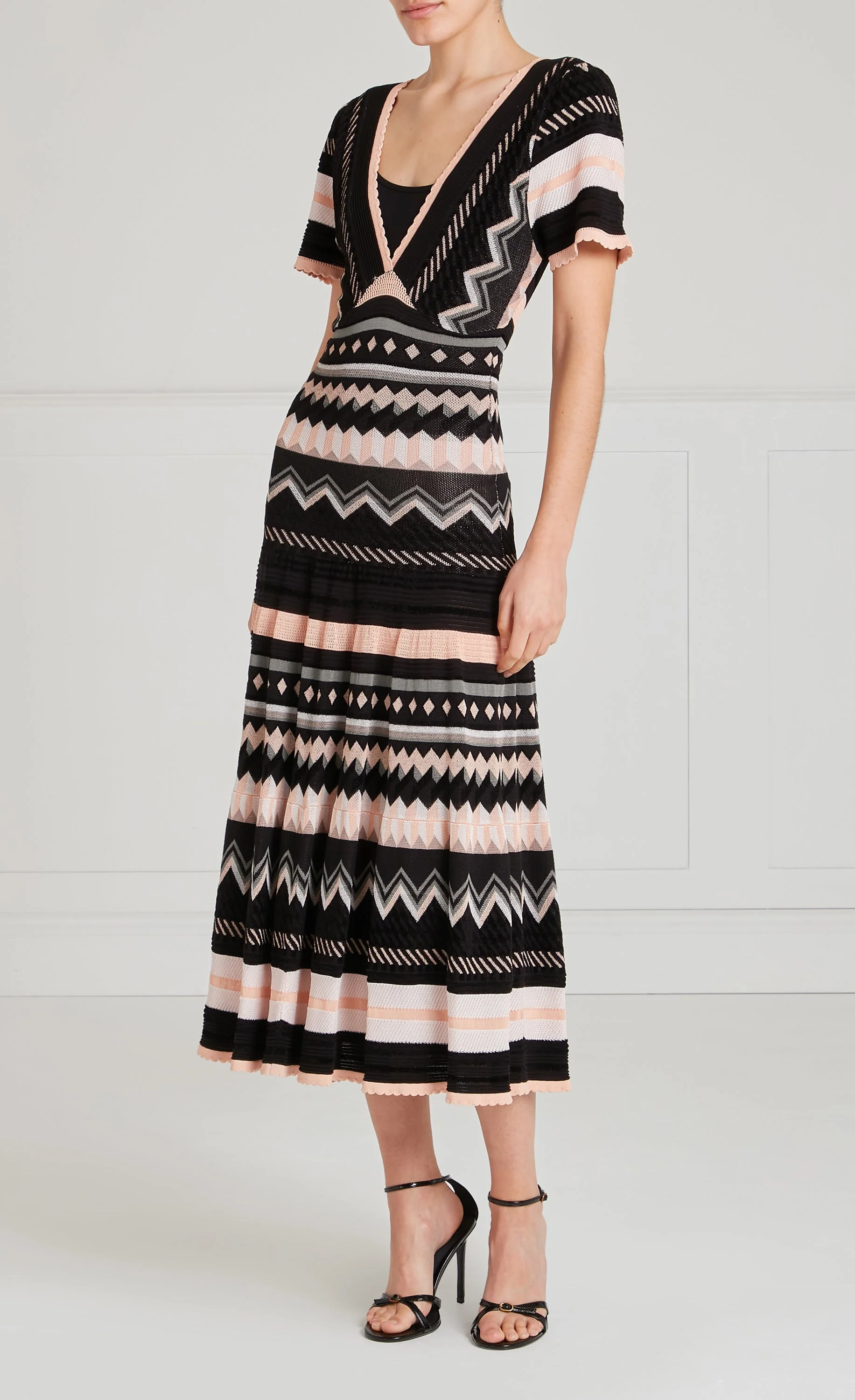 Meryl Knit V-Neck Dress - Pink & Black - Image 3
