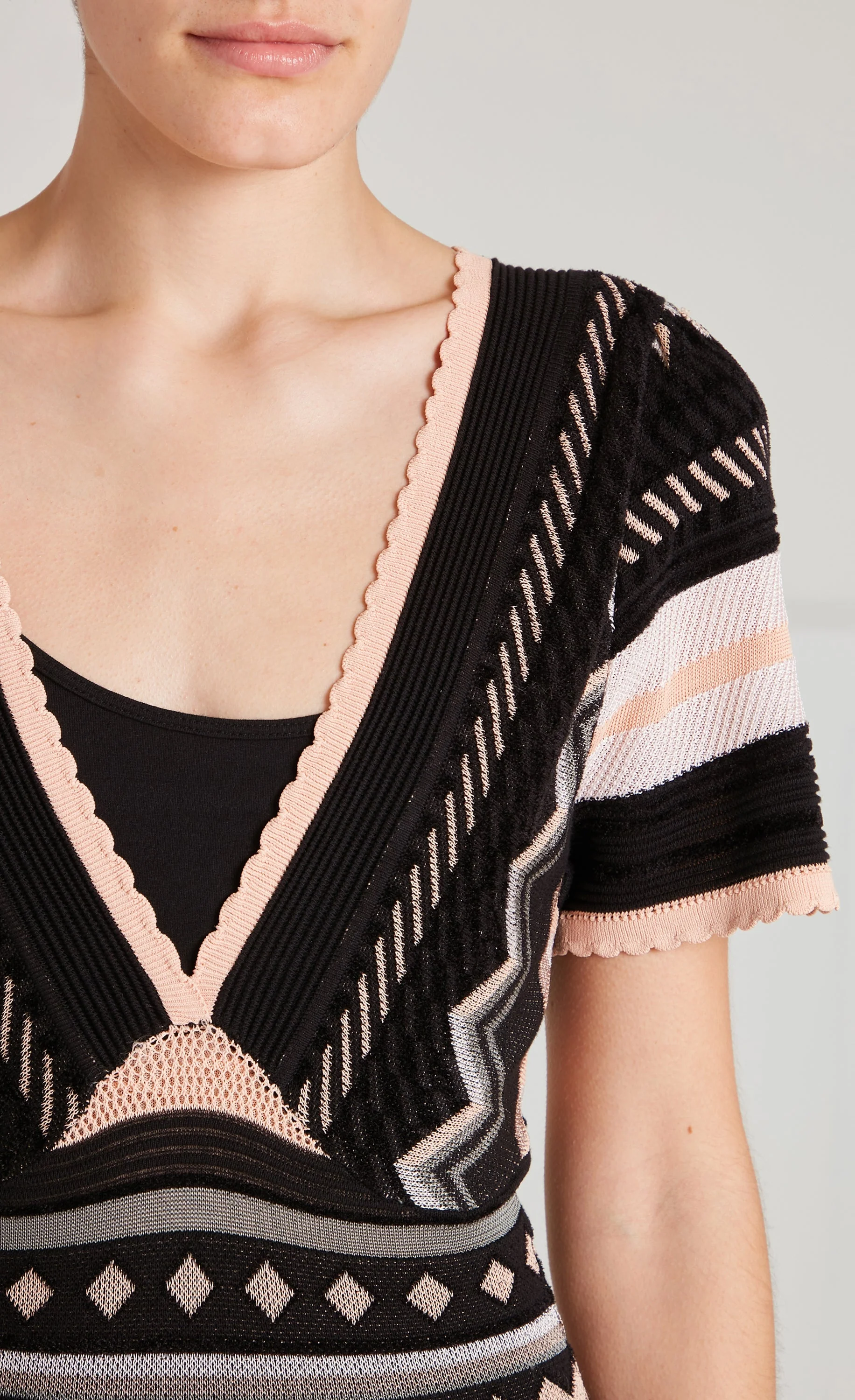 Meryl Knit V-Neck Dress - Pink & Black - Image 5